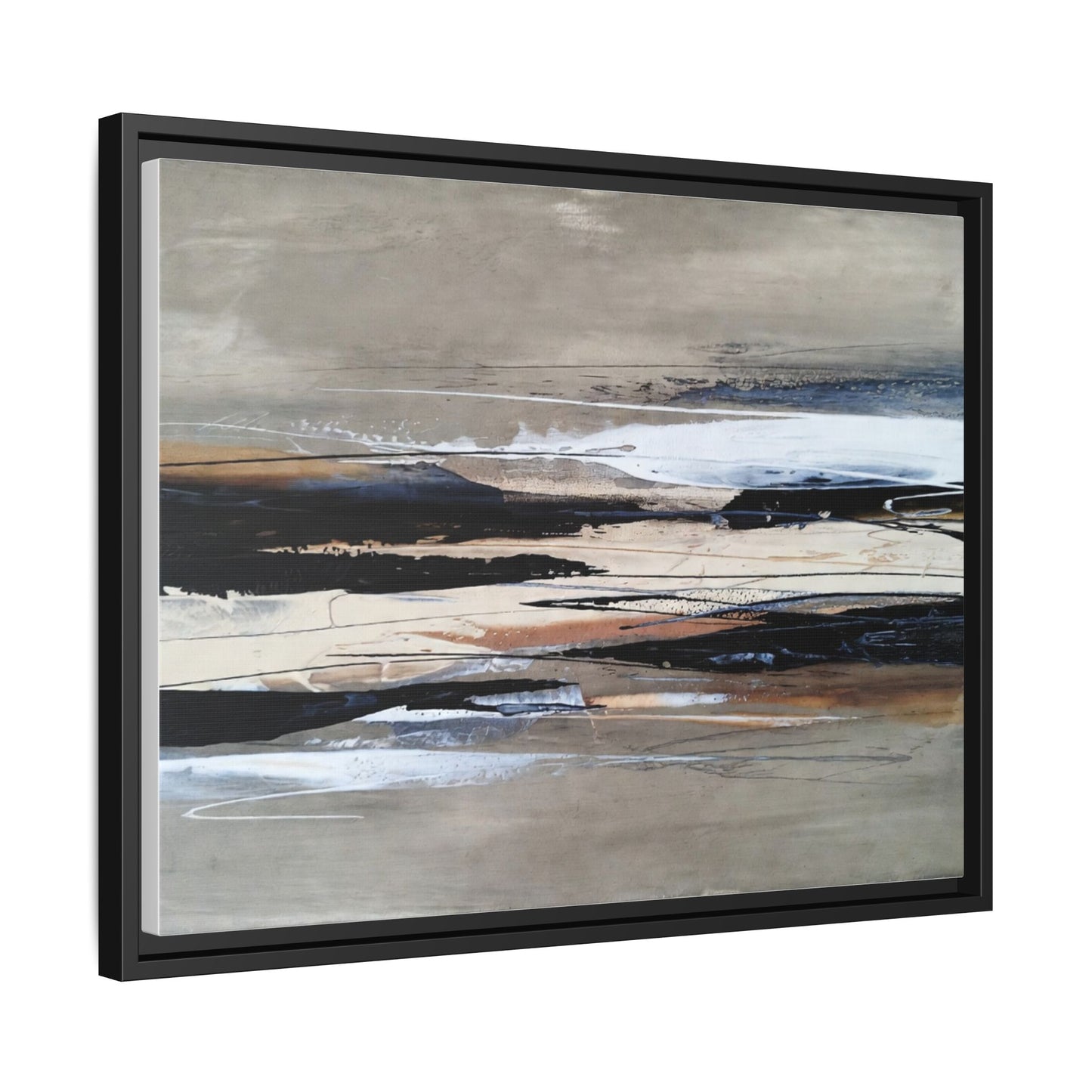 Abstract Seascape Matte Canvas Framed Wall Art — Neutral Coastal Landscape