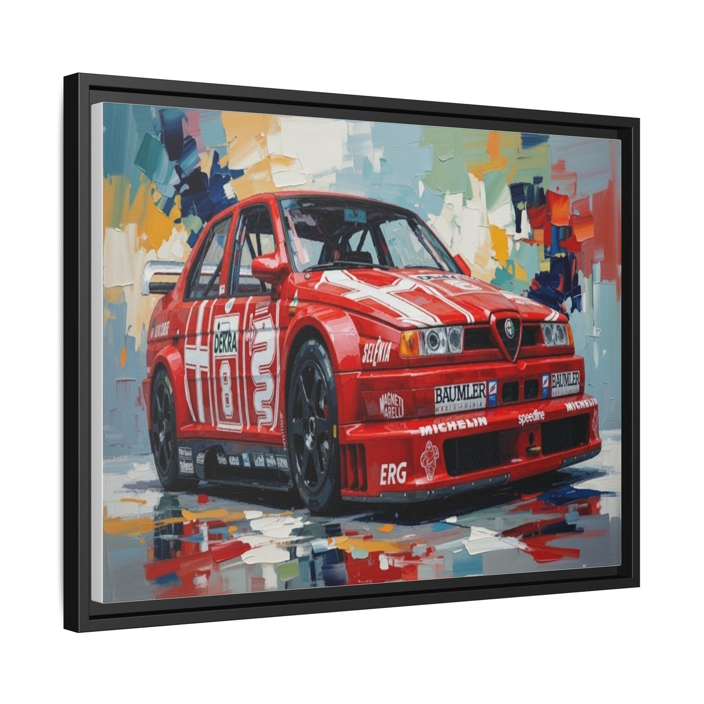 Framed Racing Car Canvas Print — Red Alfa Romeo Track Art