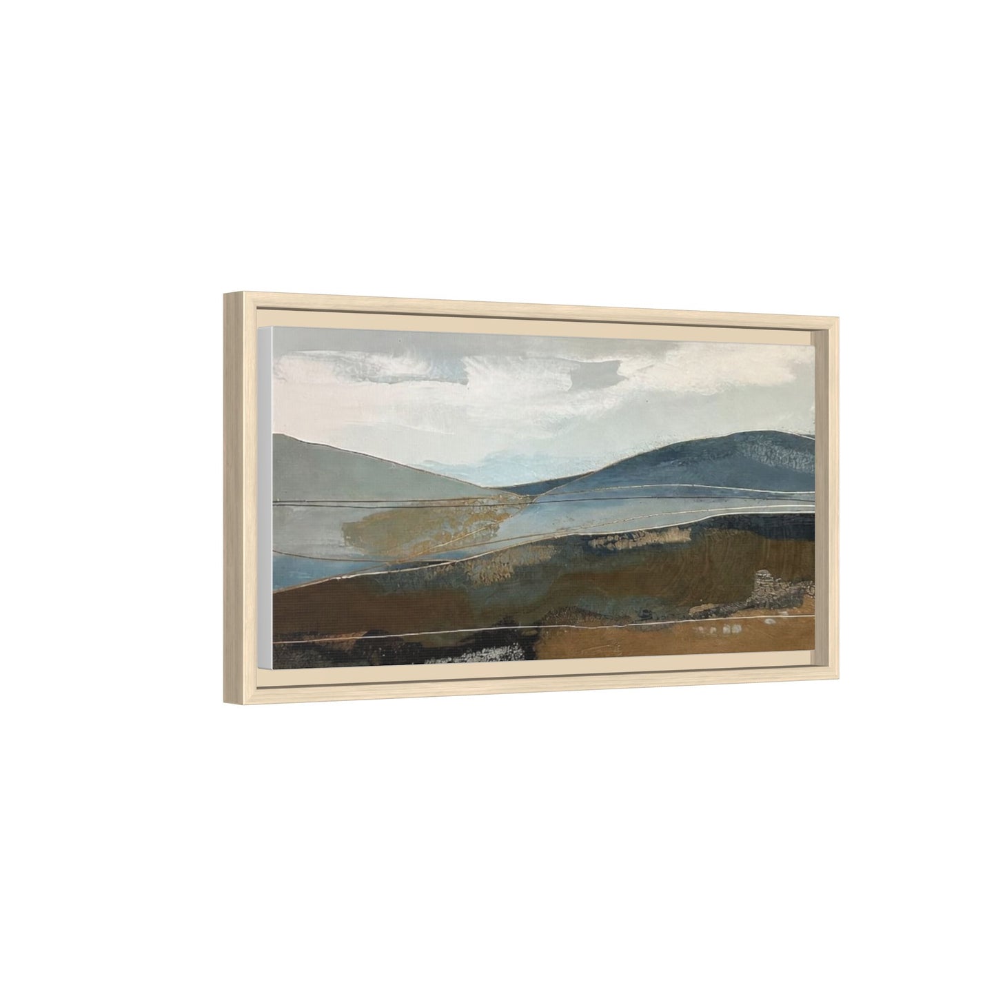 Framed Matte Canvas Landscape Art - Serene Abstract Hills in Blue & Earth Tones