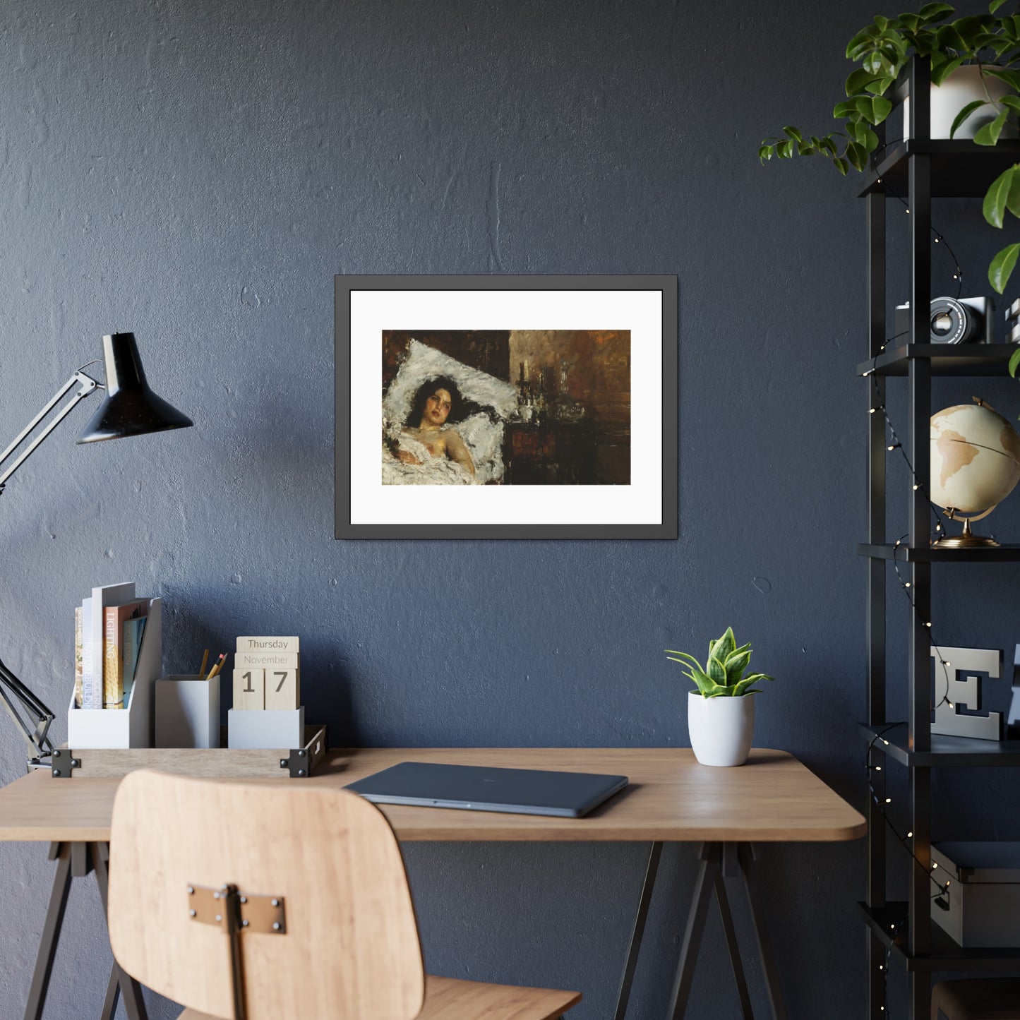 Resting by Antonio Mancini  Framed Poster Wall Art Print