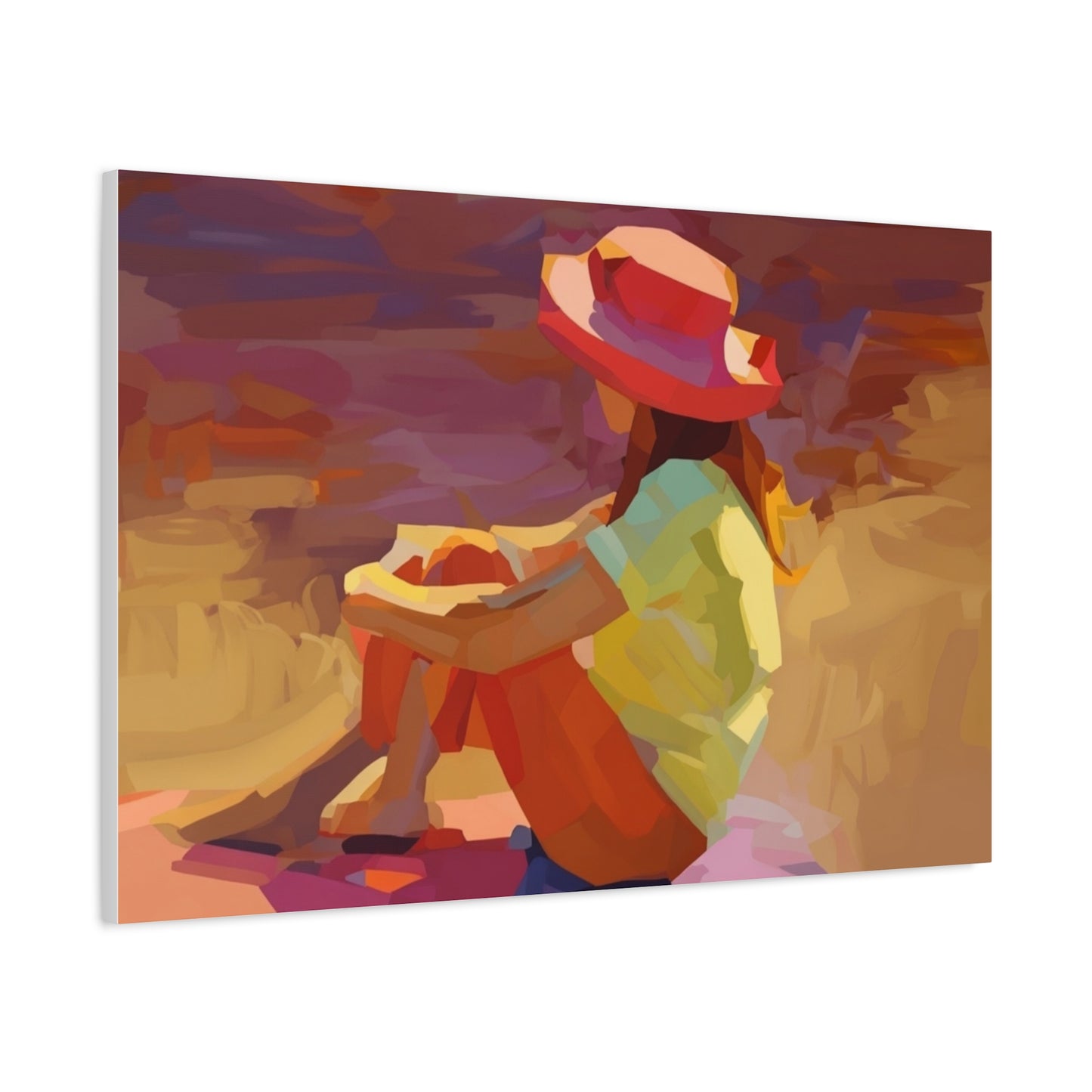 Sunset Daydream Canvas Art — Girl in Hat Matte Stretched Wall Art