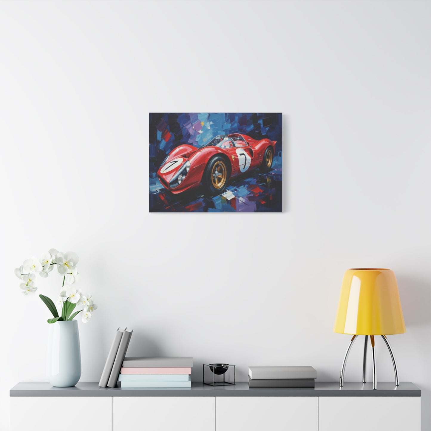 Vintage Ferrari Racing Car Canvas Print — Red Classic Sports Car Artwork (Matte Stretched)