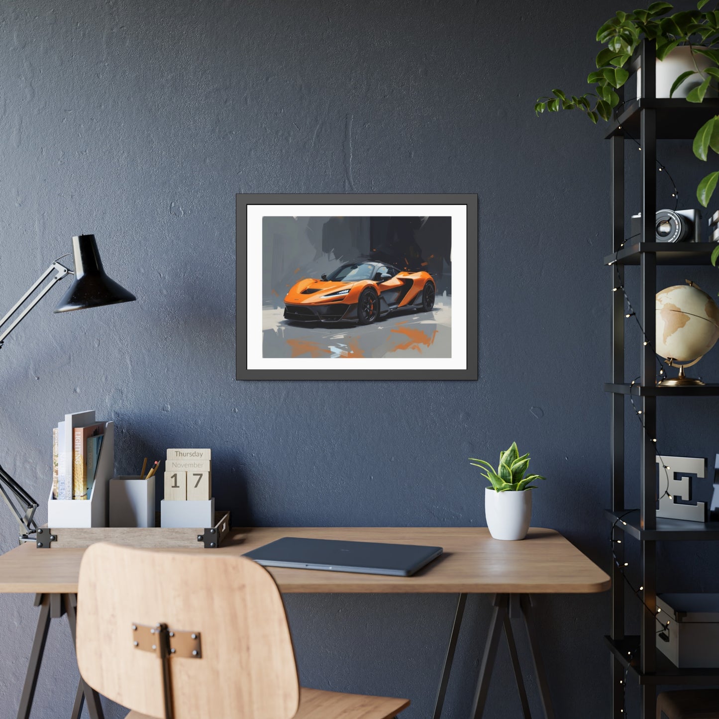 Framed Sports Car Poster — Orange Supercar Art Print