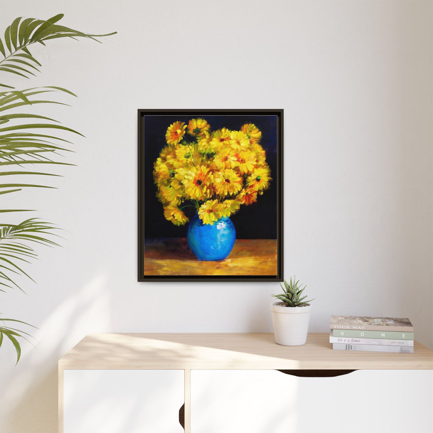 Yellow Daisy Bouquet Matte Canvas Framed Wall Art