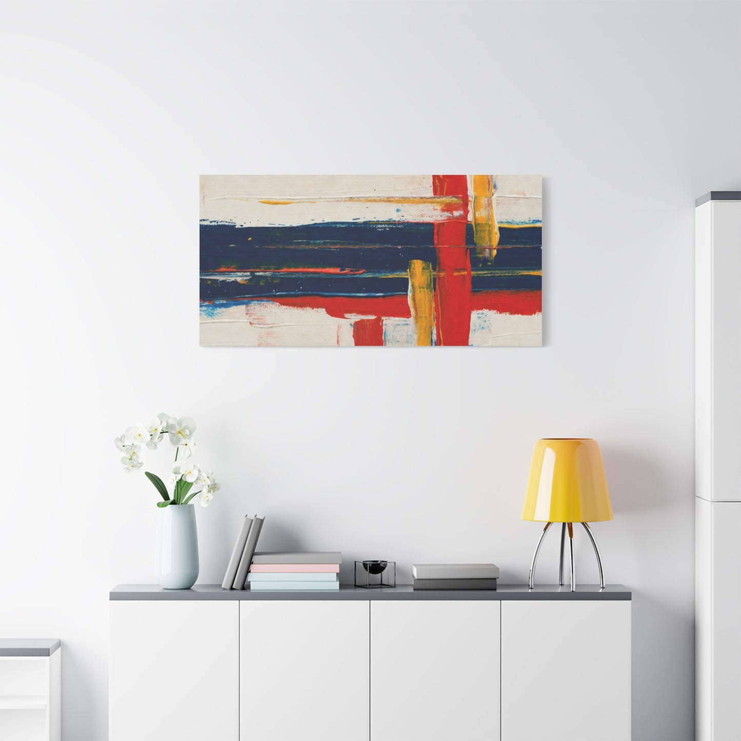 Abstract Modern Canvas Art Print — Red, Navy & Gold Stretched Matte Canvas