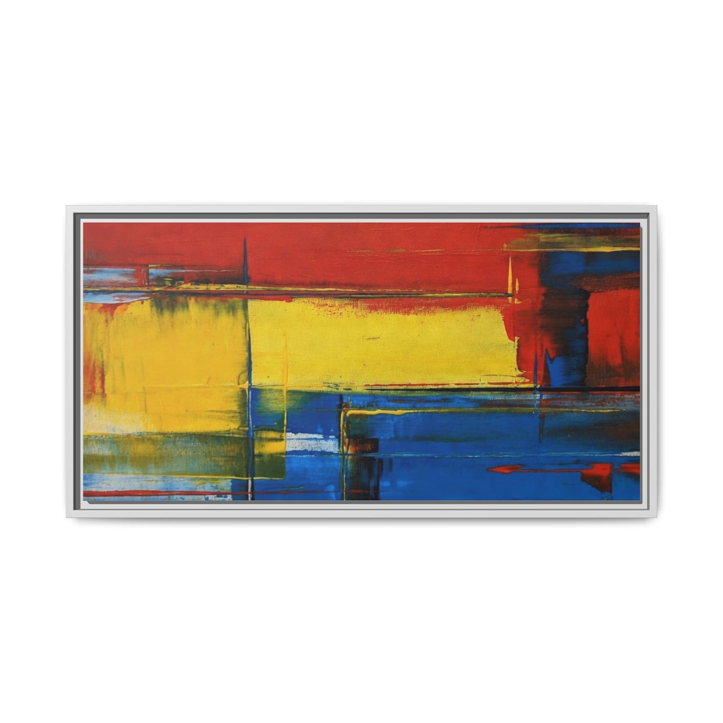 Abstract Color Block Matte Canvas Framed Wall Art — Modern Red Yellow Blue Painting