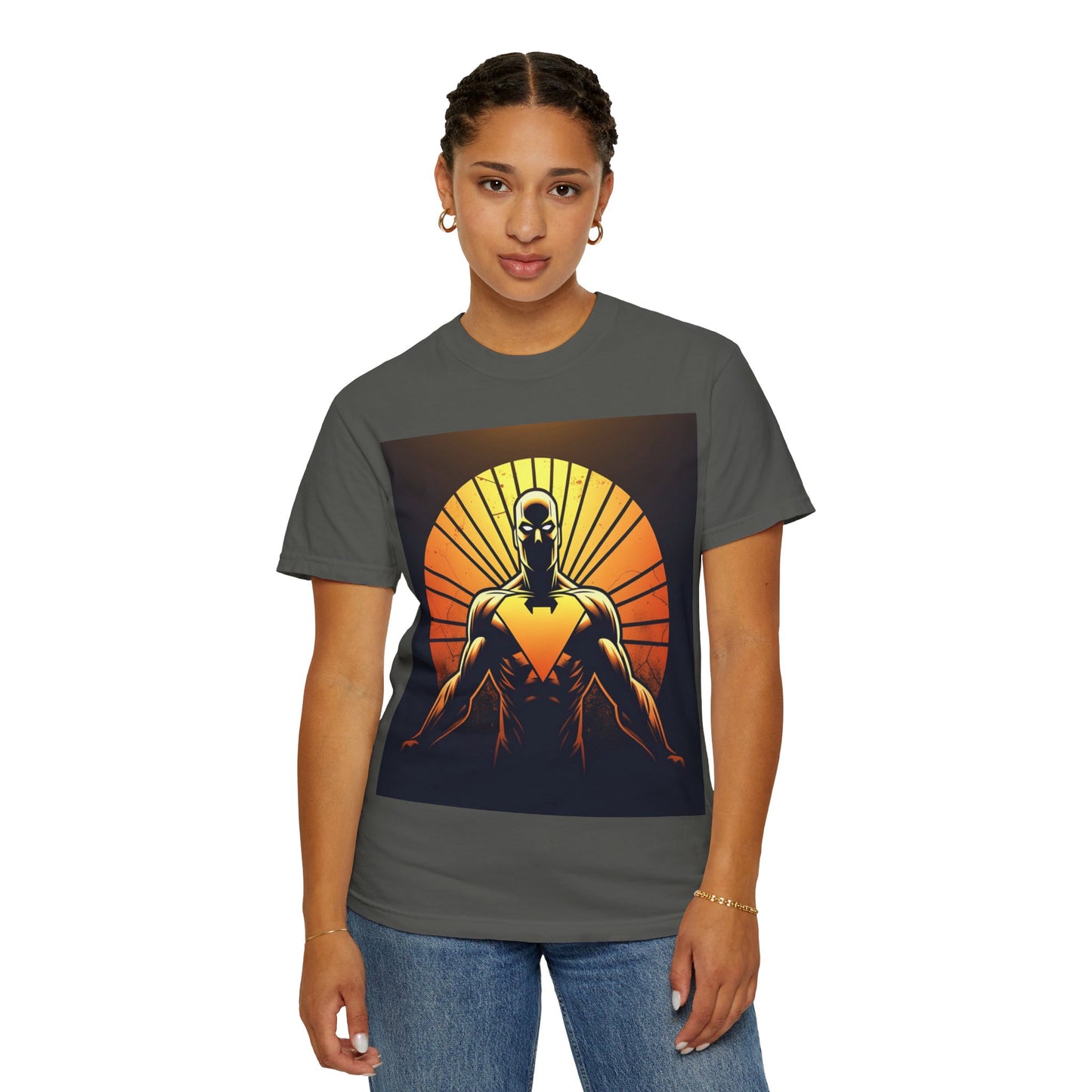 Superhero Sunrise T-Shirt — Bold Chest Emblem Graphic
