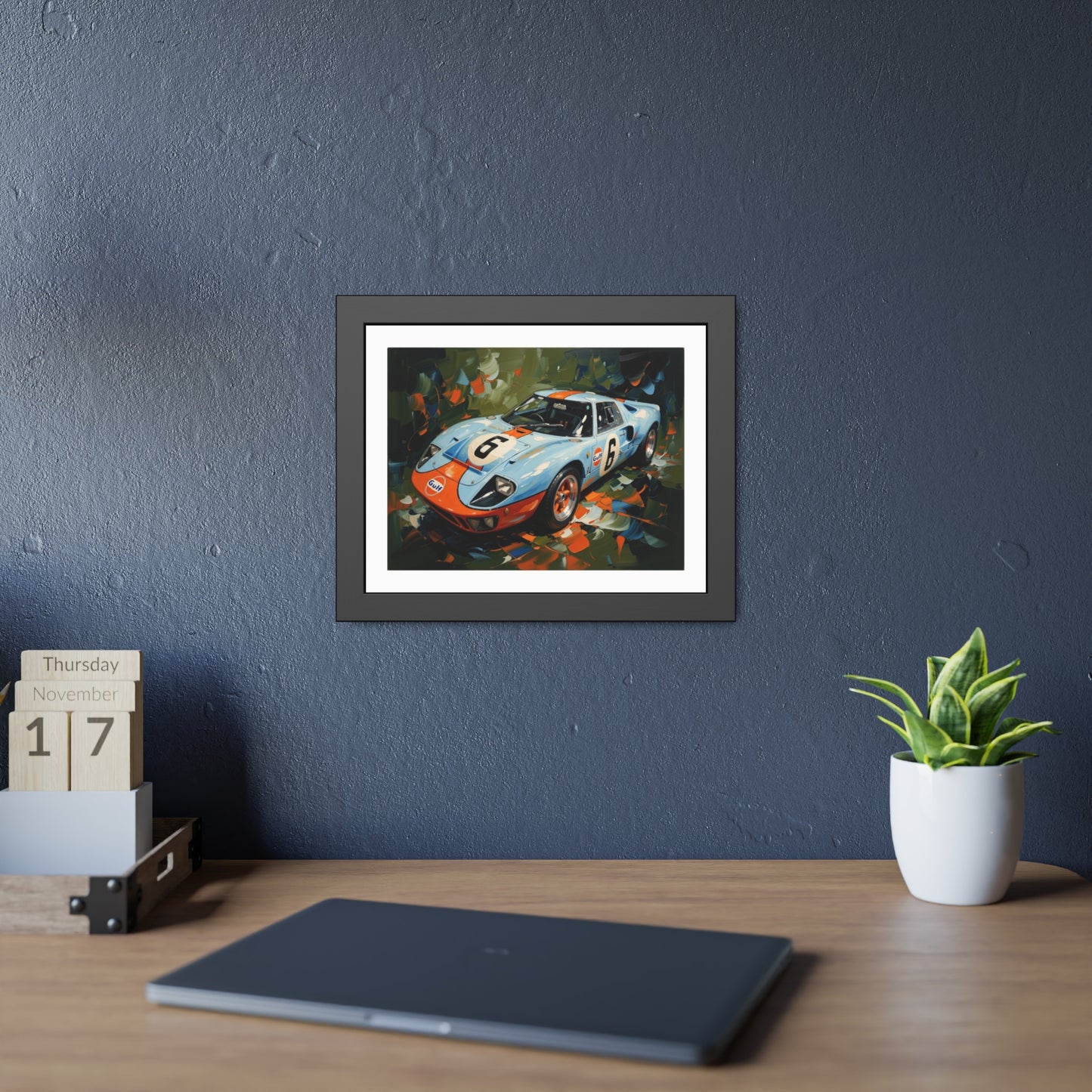 Framed Racing Car Poster — Vintage Gulf GT40 Print