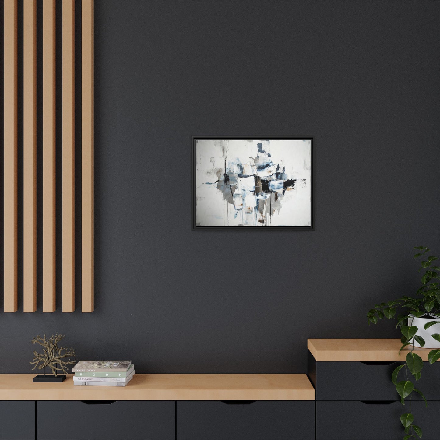 Framed Abstract Canvas Art — Blue Neutral Modern Wall Print