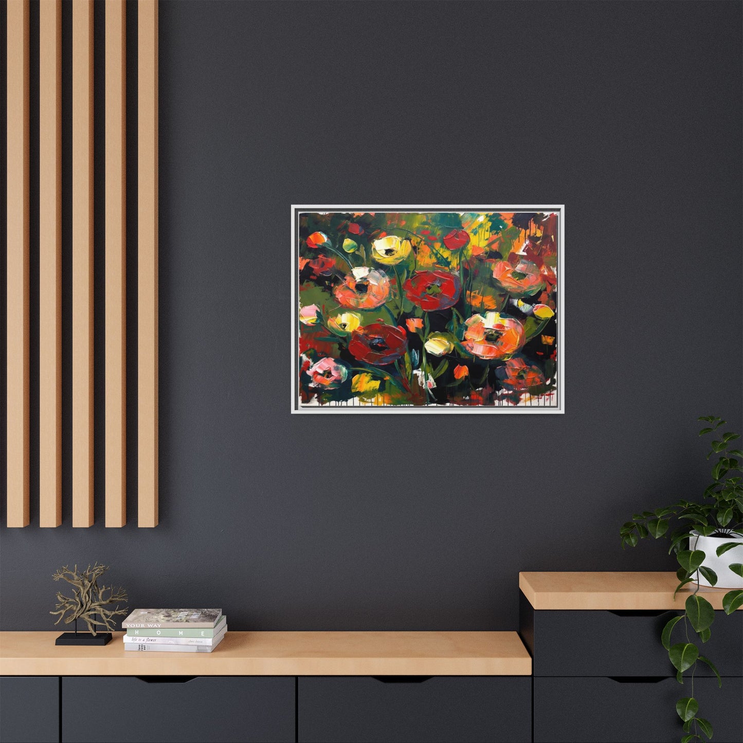 Framed Floral Canvas Print — Vibrant Abstract Poppies Wall Art