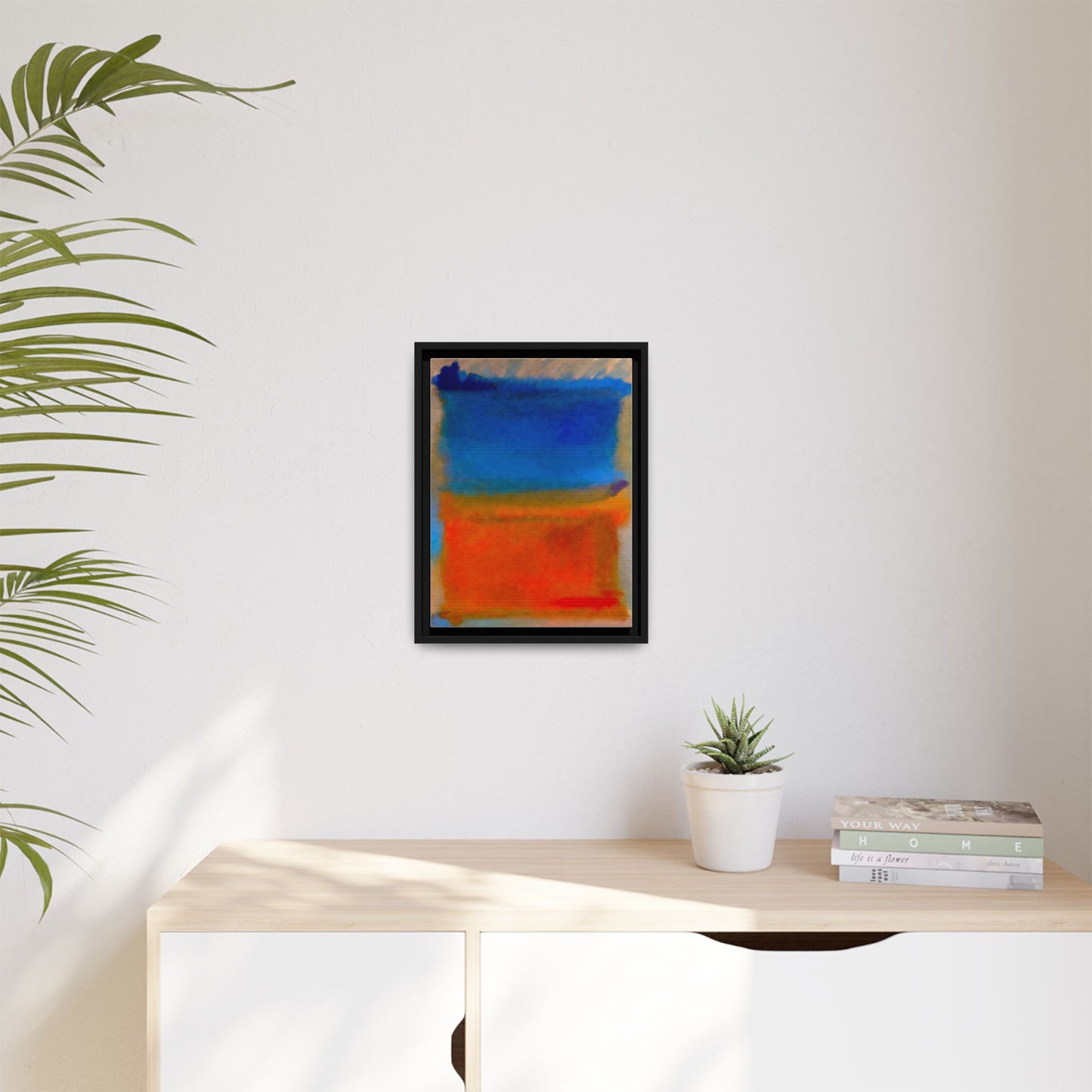 Abstract Color Block Matte Canvas Framed Wall Art — Blue & Orange Modern Painting