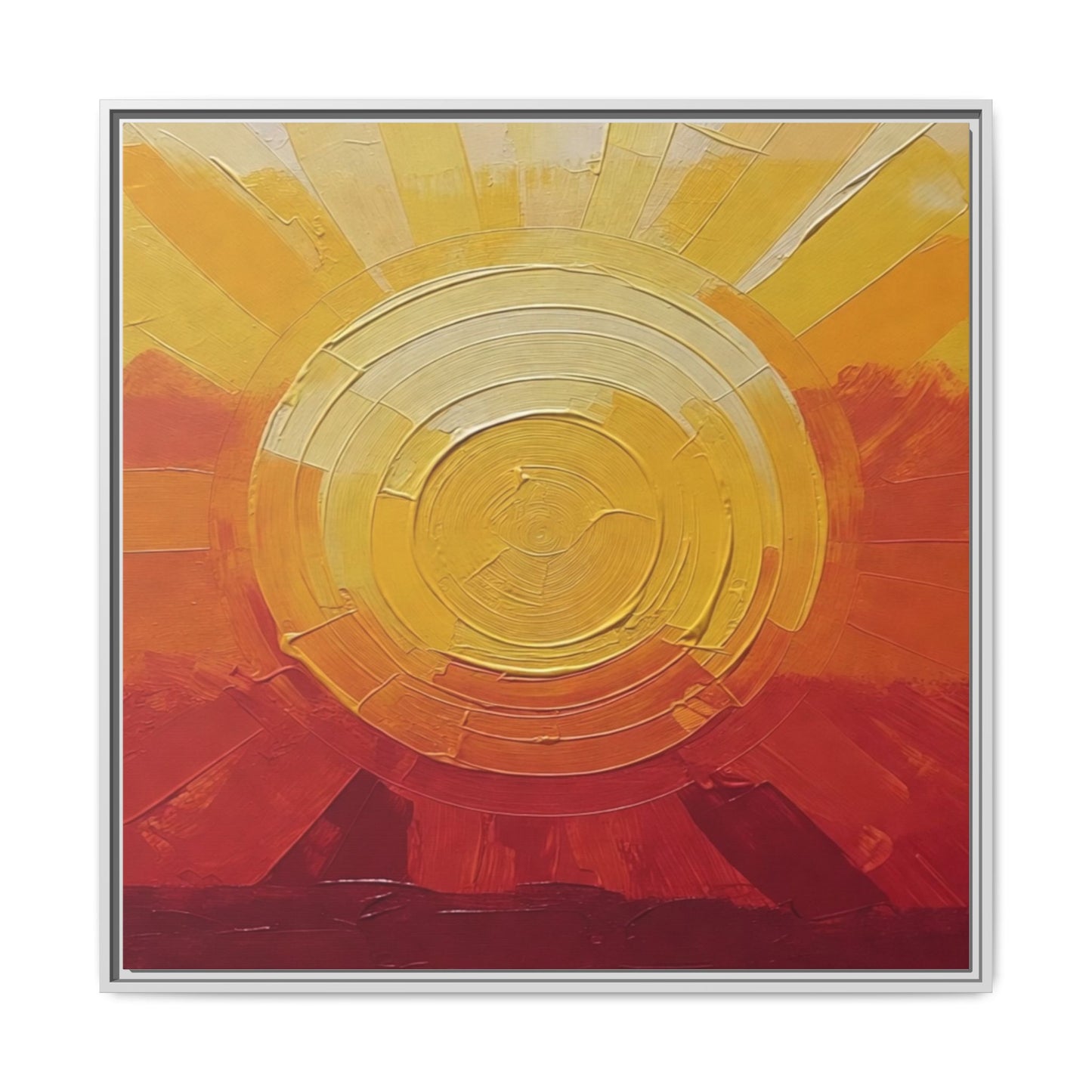Sunburst Abstract Framed Canvas Art — Matte Multi‑Color Wall Print