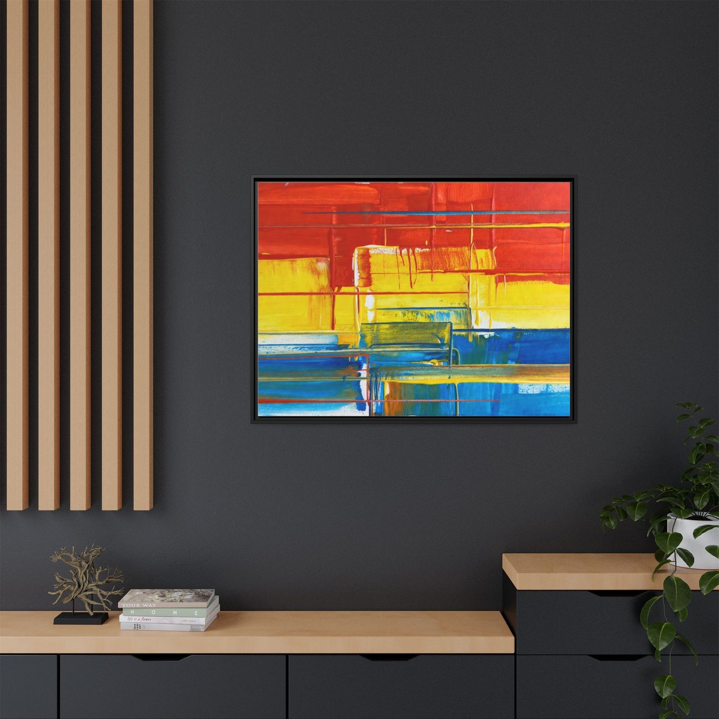 Abstract Multi-Color Framed Canvas Art — Modern Geometric Wall Decor