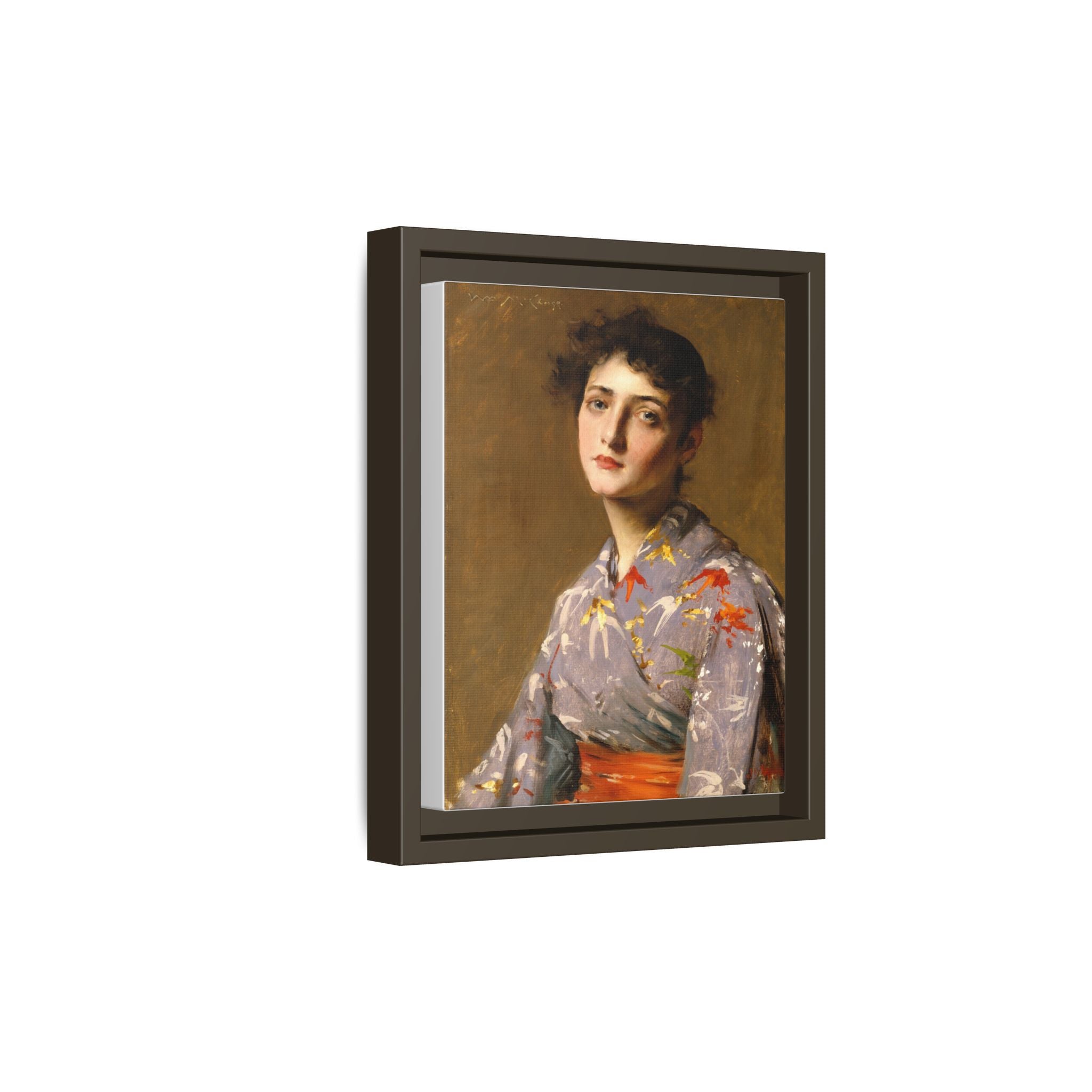 Girl in a Japanese Costume by William Merritt Chase Framed Matte Canvas Wall Art Print