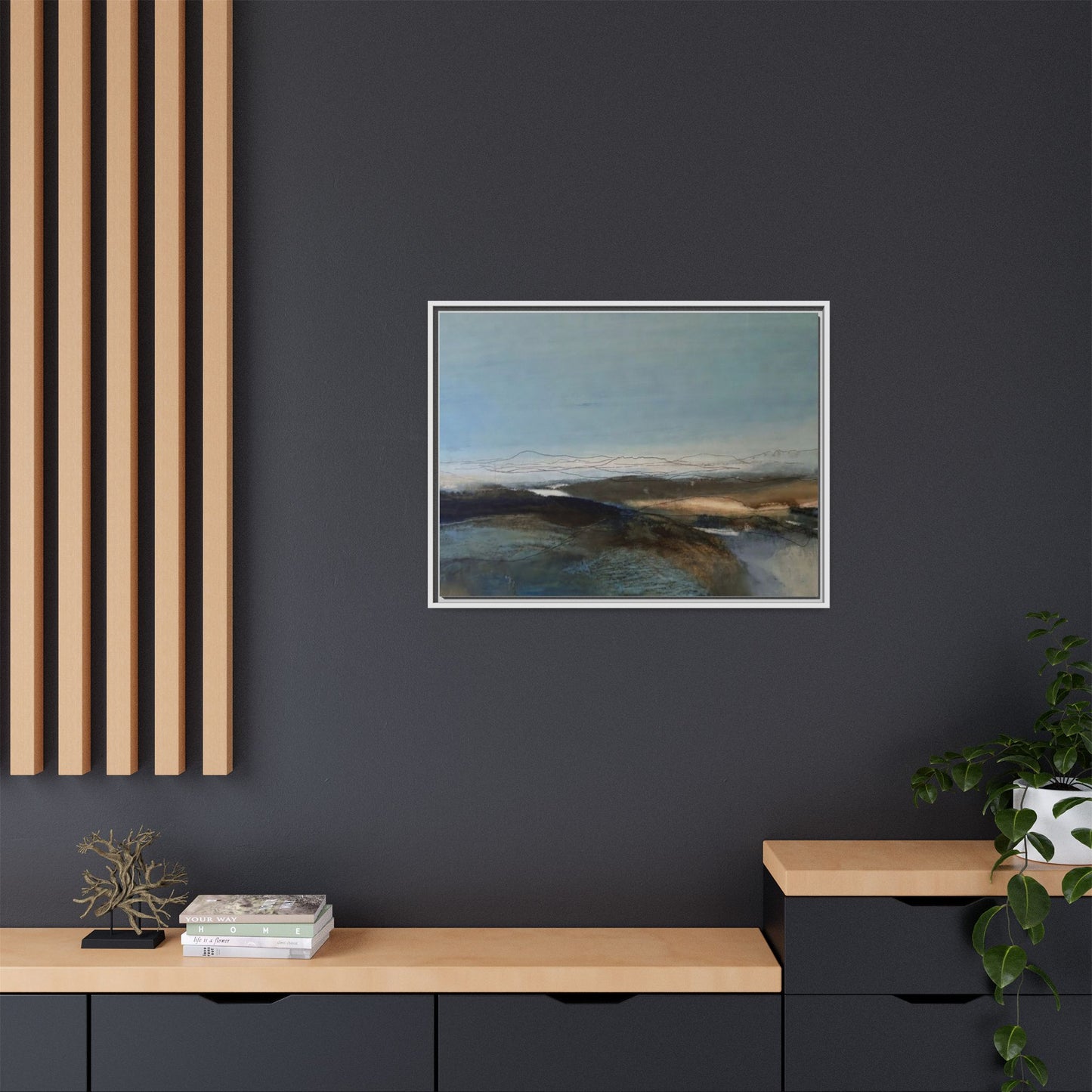 Framed Matte Canvas Wall Art — Serene Abstract Blue Landscape