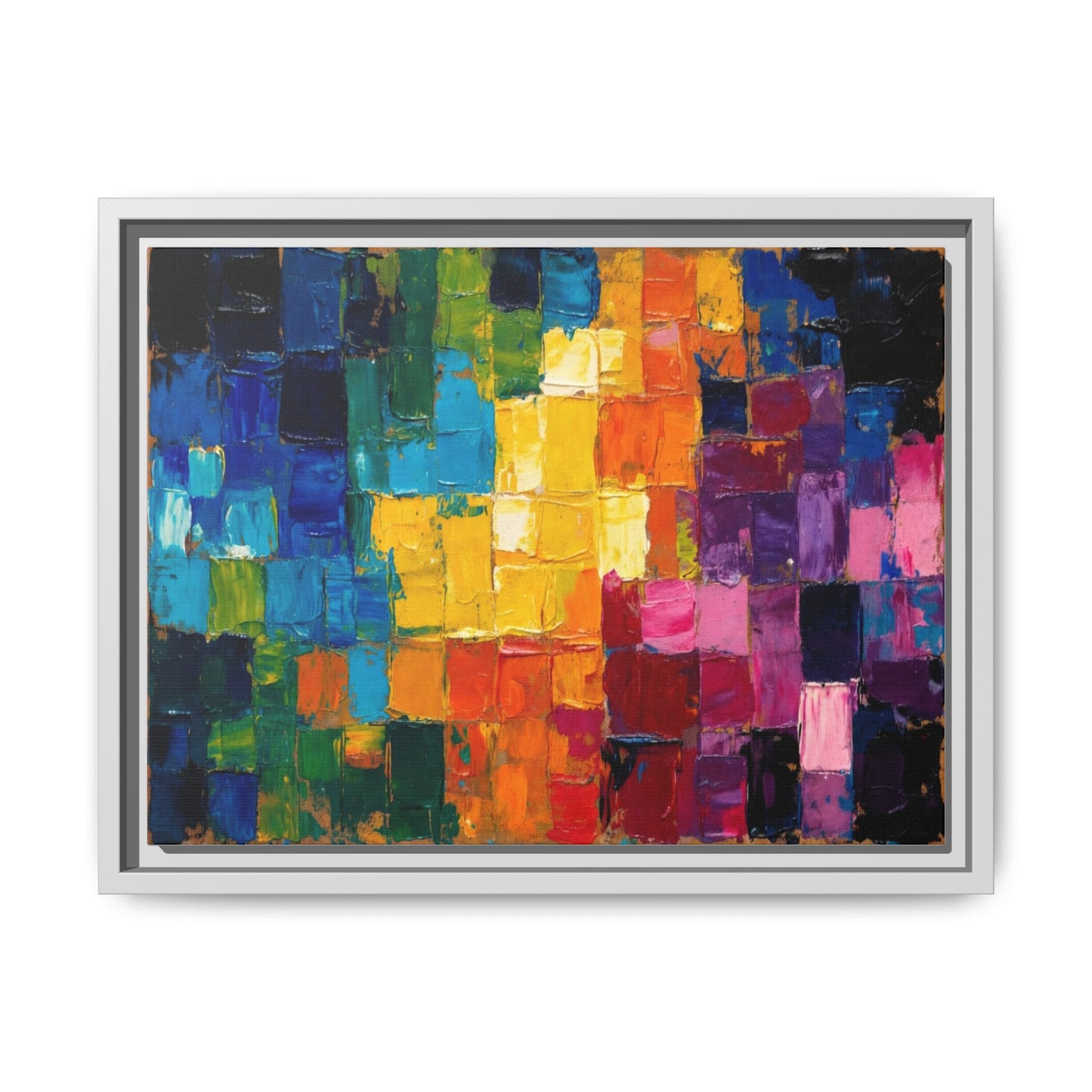 Abstract Rainbow Mosaic Framed Canvas Print — Colorful Modern Wall Art