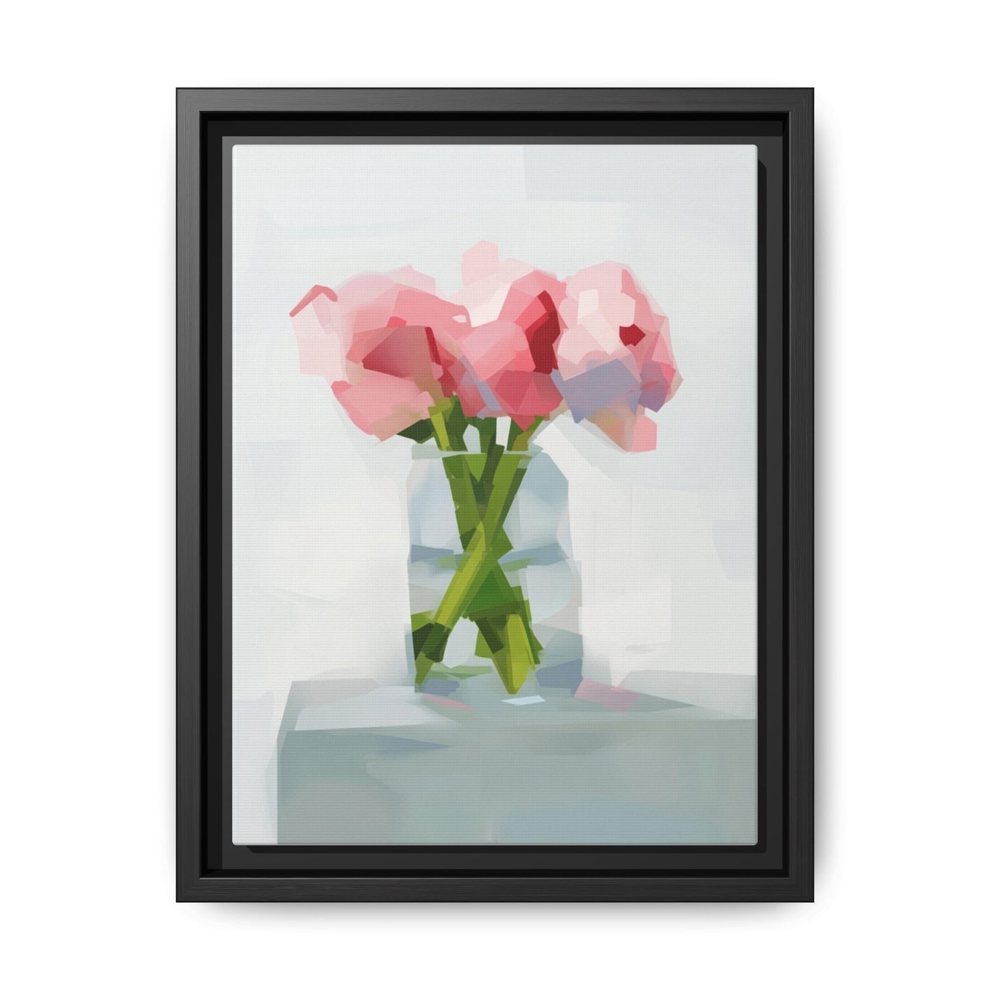 Framed Floral Canvas Art — Pink Peonies in Vase (Matte)