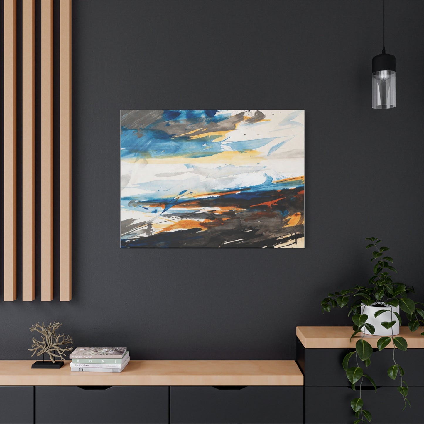 Abstract Oceanic Canvas Print — Blue & Amber Stretched Wall Art