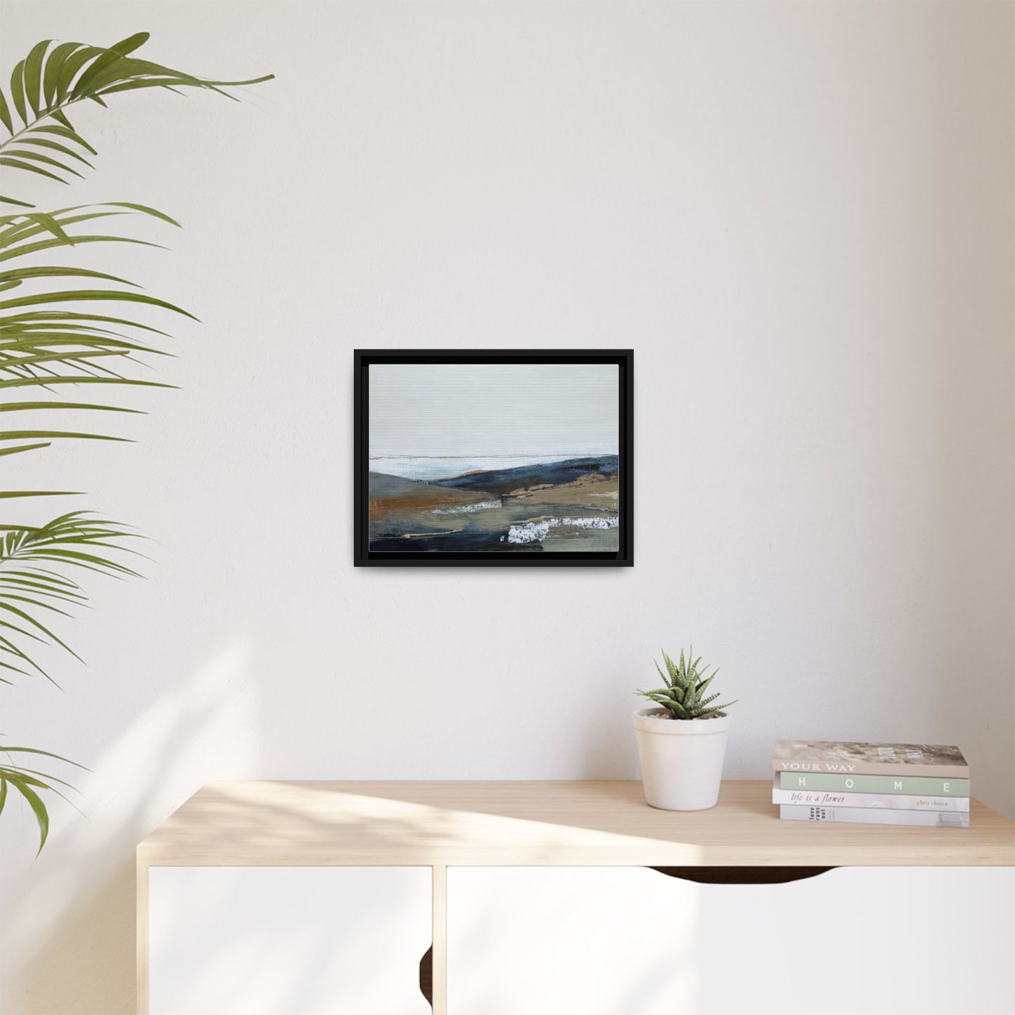 Framed Matte Canvas Wall Art — Serene Coastal Abstract Landscape