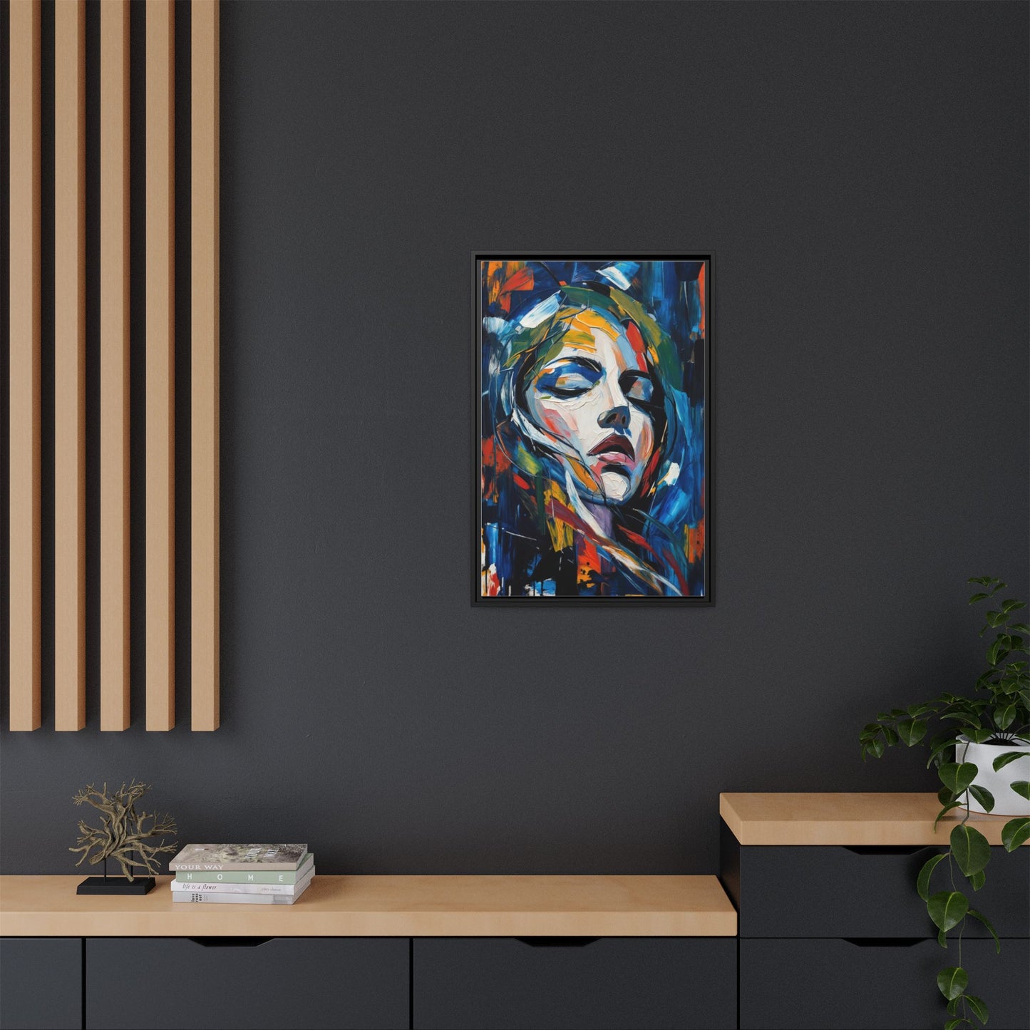Abstract Colorful Woman Portrait — Framed Matte Canvas Wall Art