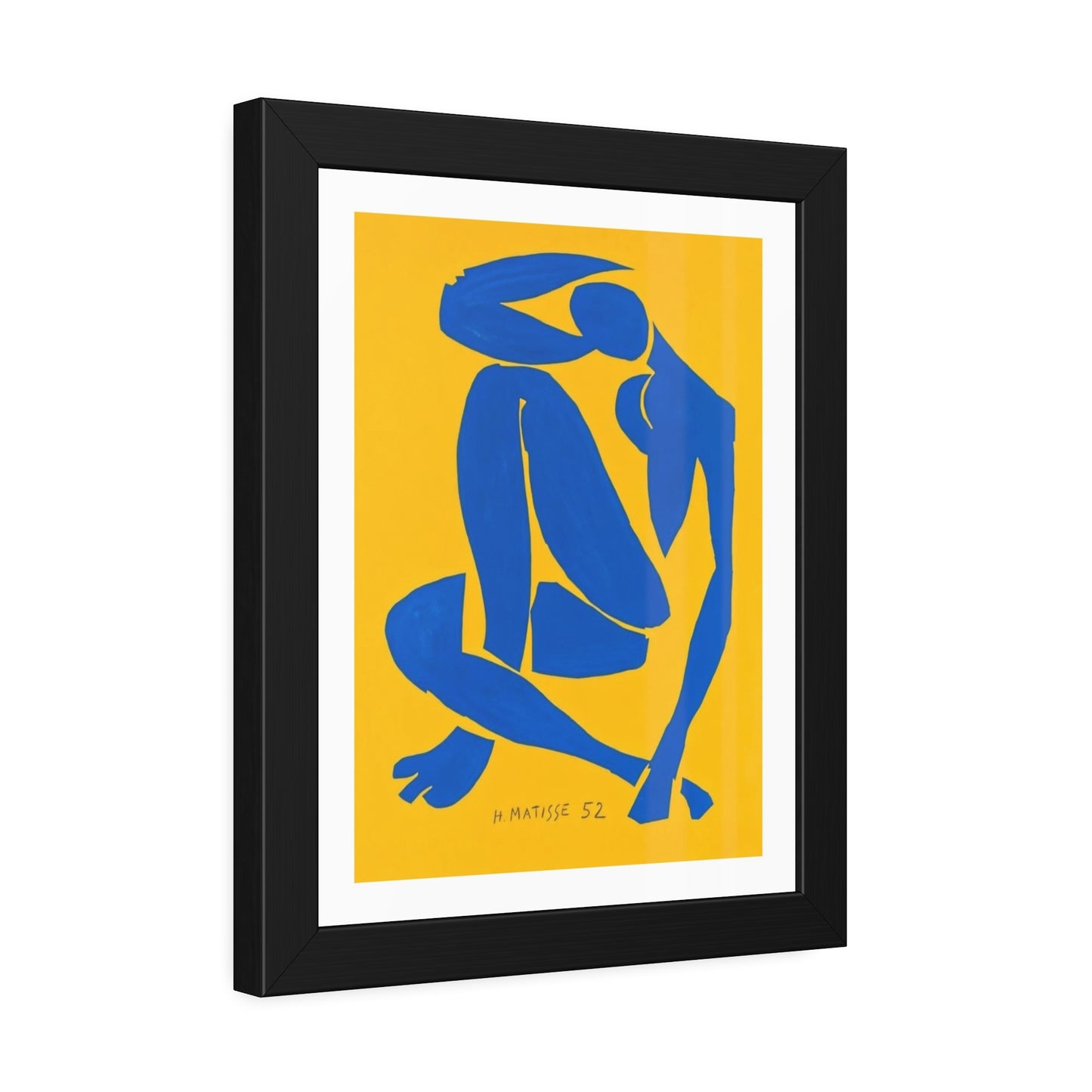Framed Art Print - Blue Cutout Figure on Yellow (Matisse Style)