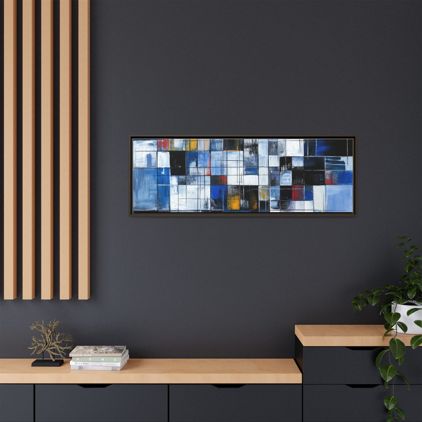 Abstract Blue Grid Matte Canvas Framed Art Print