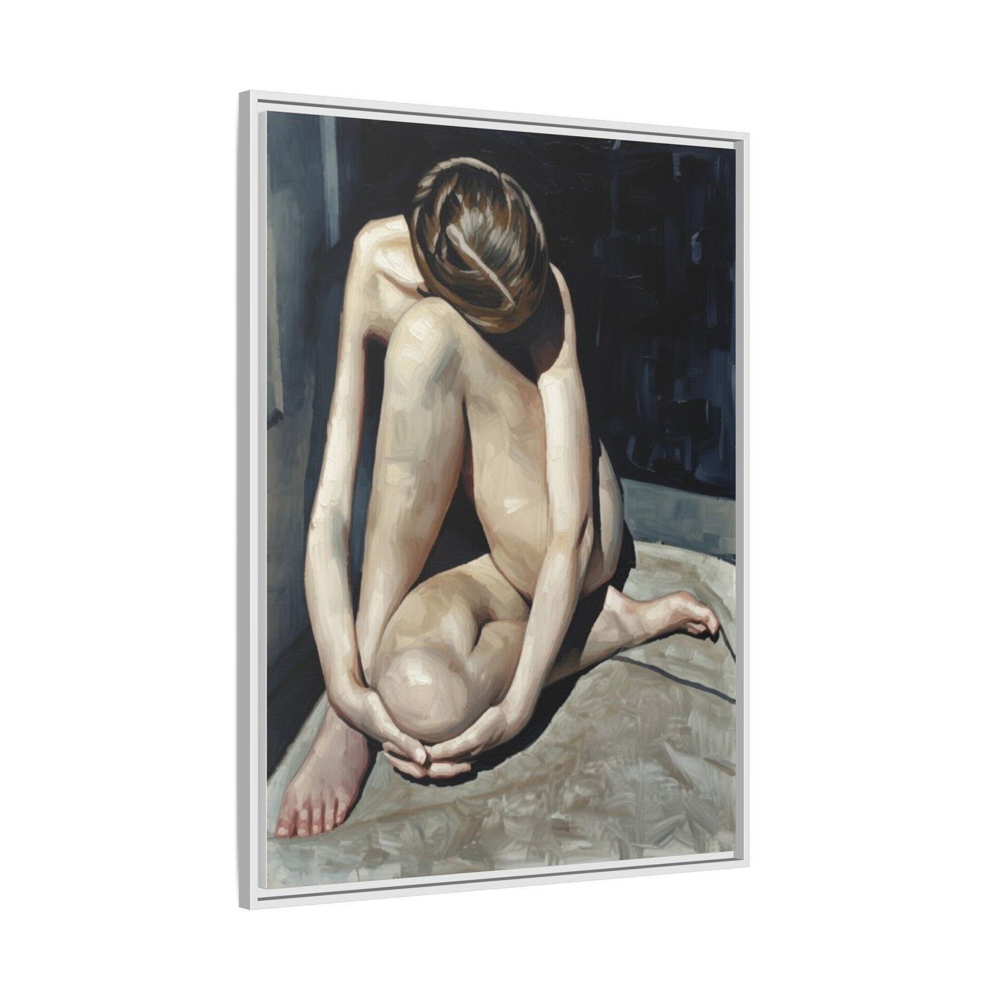 Framed Matte Canvas Print Contemplative Nude Figure Art