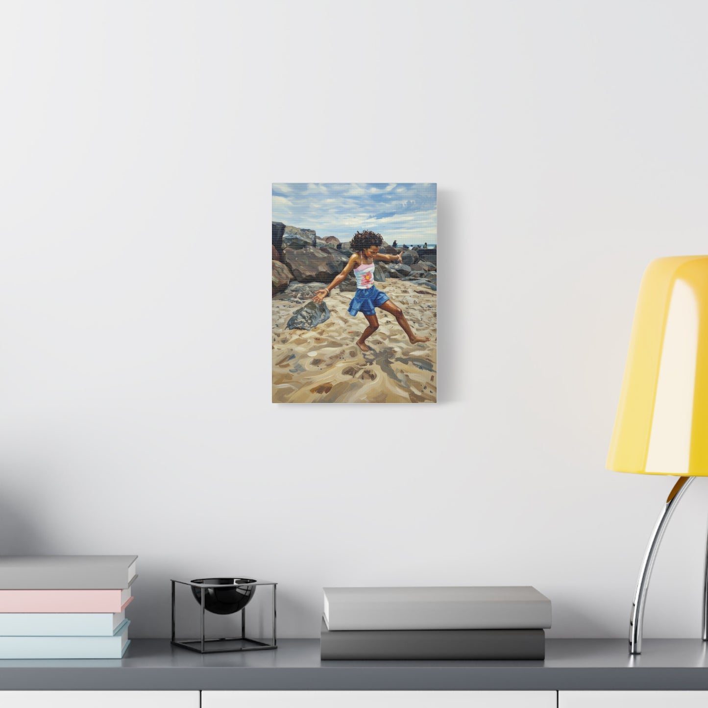 Beach Joy Canvas Print — Child Playing on Sand Stretched Matte Wall Art