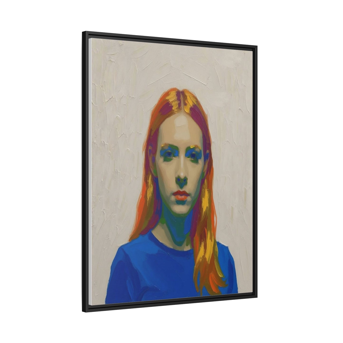 Framed Matte Canvas Portrait — Vibrant Multi‑Color Girl Art Print