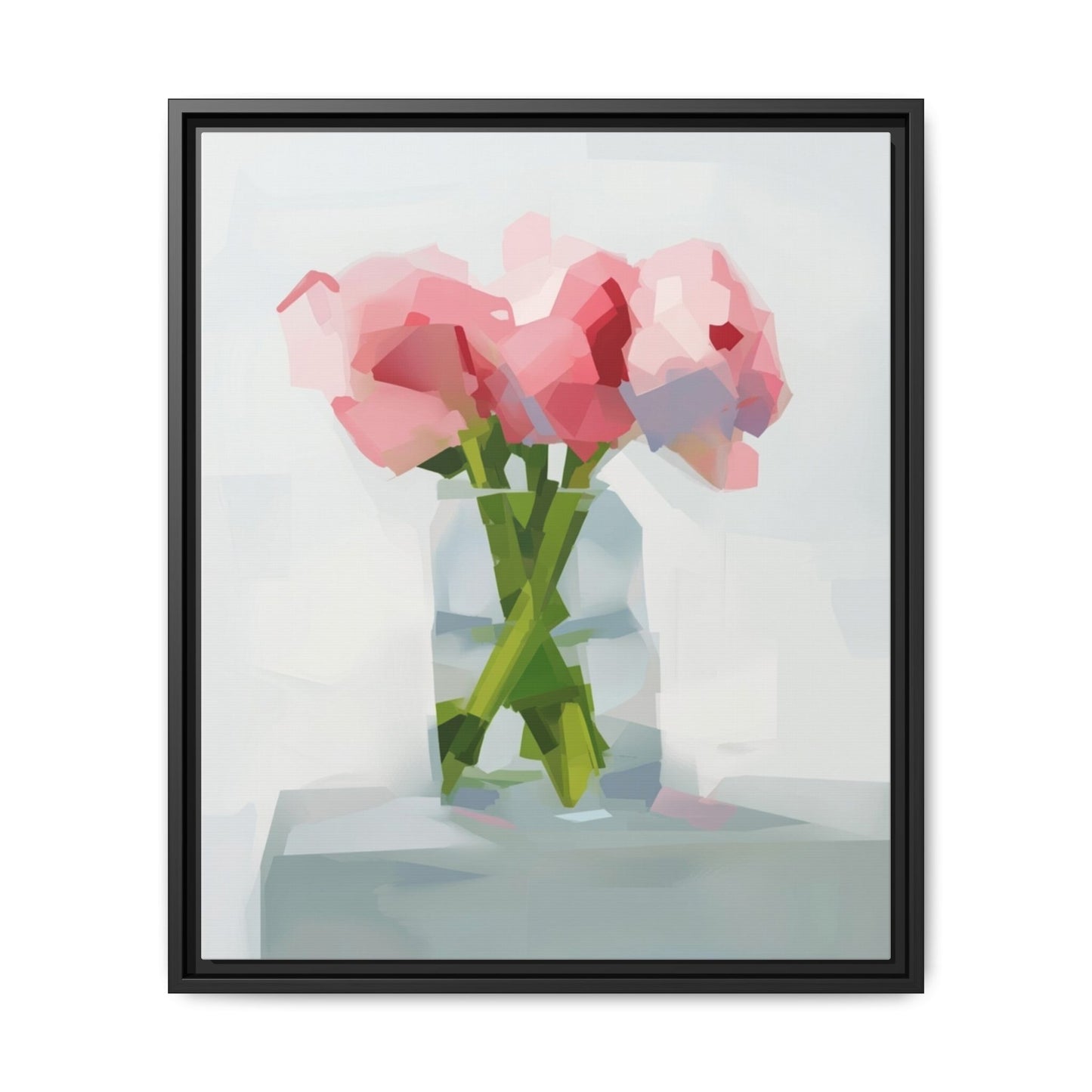 Framed Floral Canvas Art — Pink Peonies in Vase (Matte)