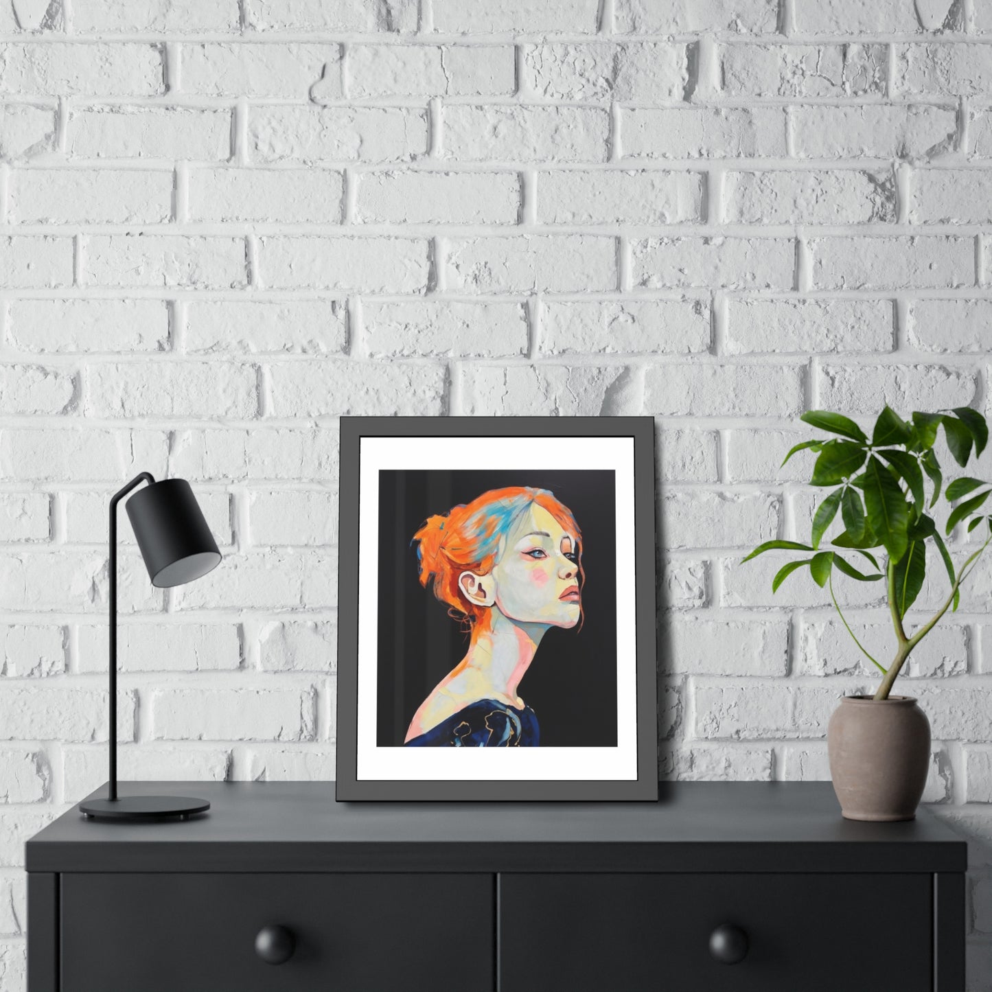 Framed Art Print — Colorful Portrait of Red‑Haired Woman