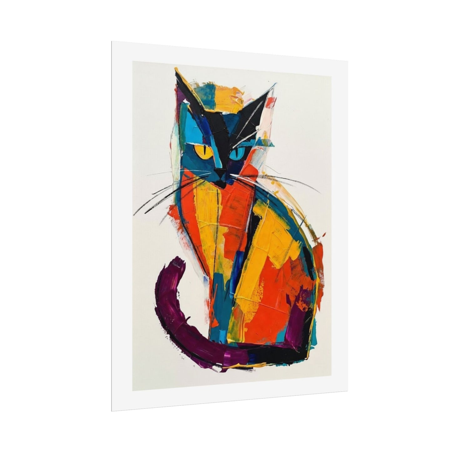 Colorful Abstract Cat Poster — Modern Rolled Art Print