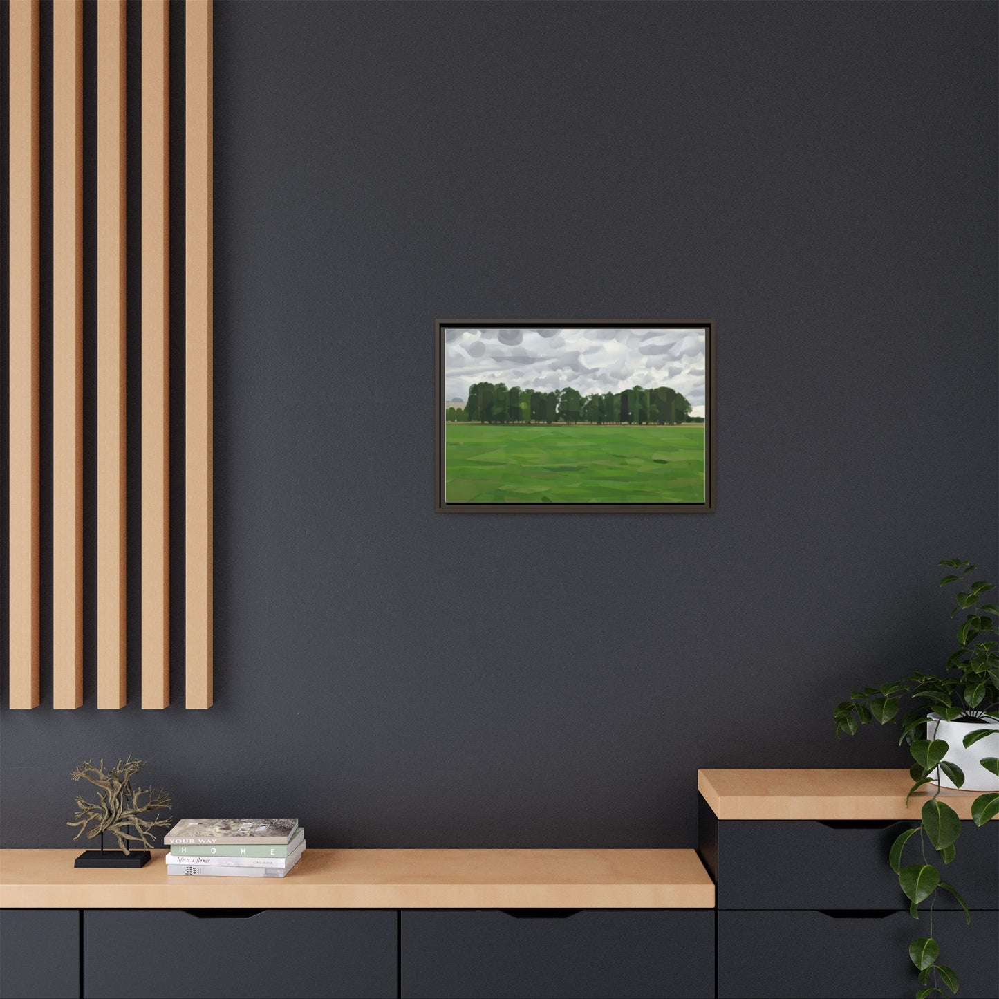 Framed Matte Canvas Print — Minimalist Green Landscape Art