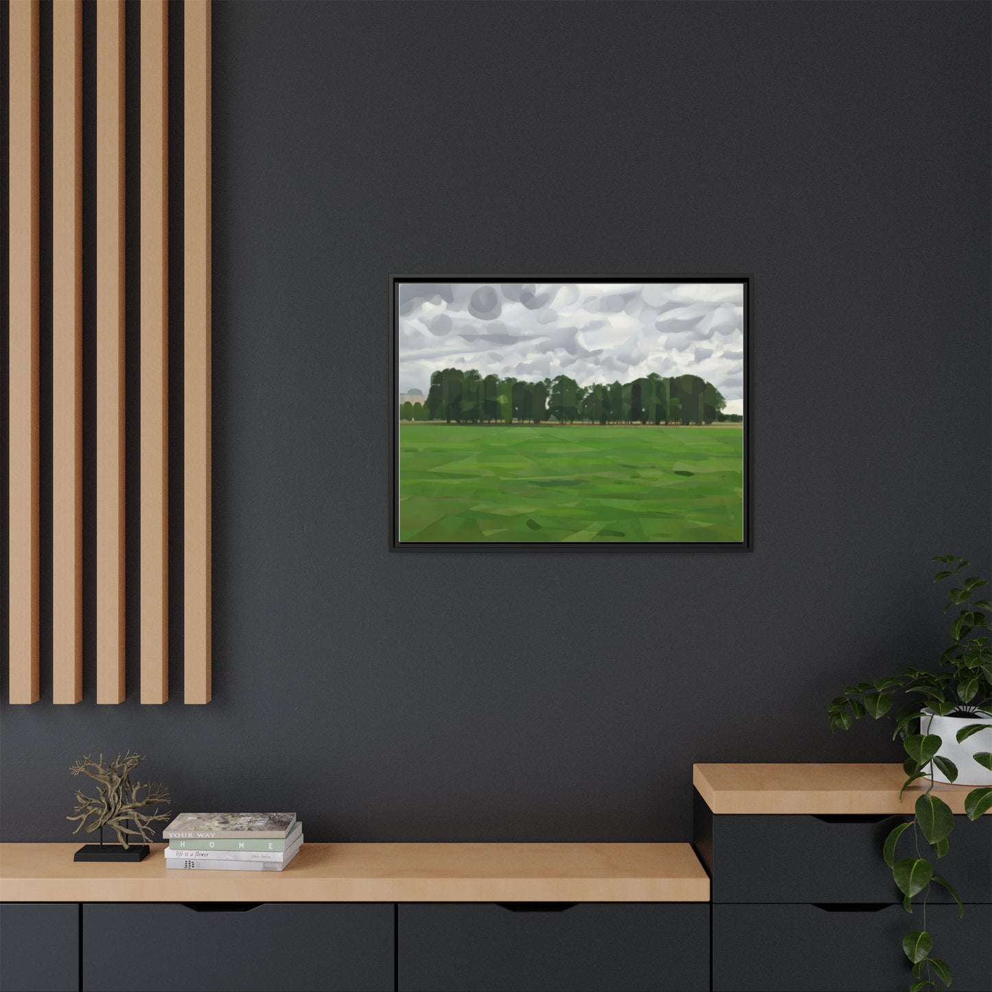 Framed Matte Canvas Print — Minimalist Green Landscape Art