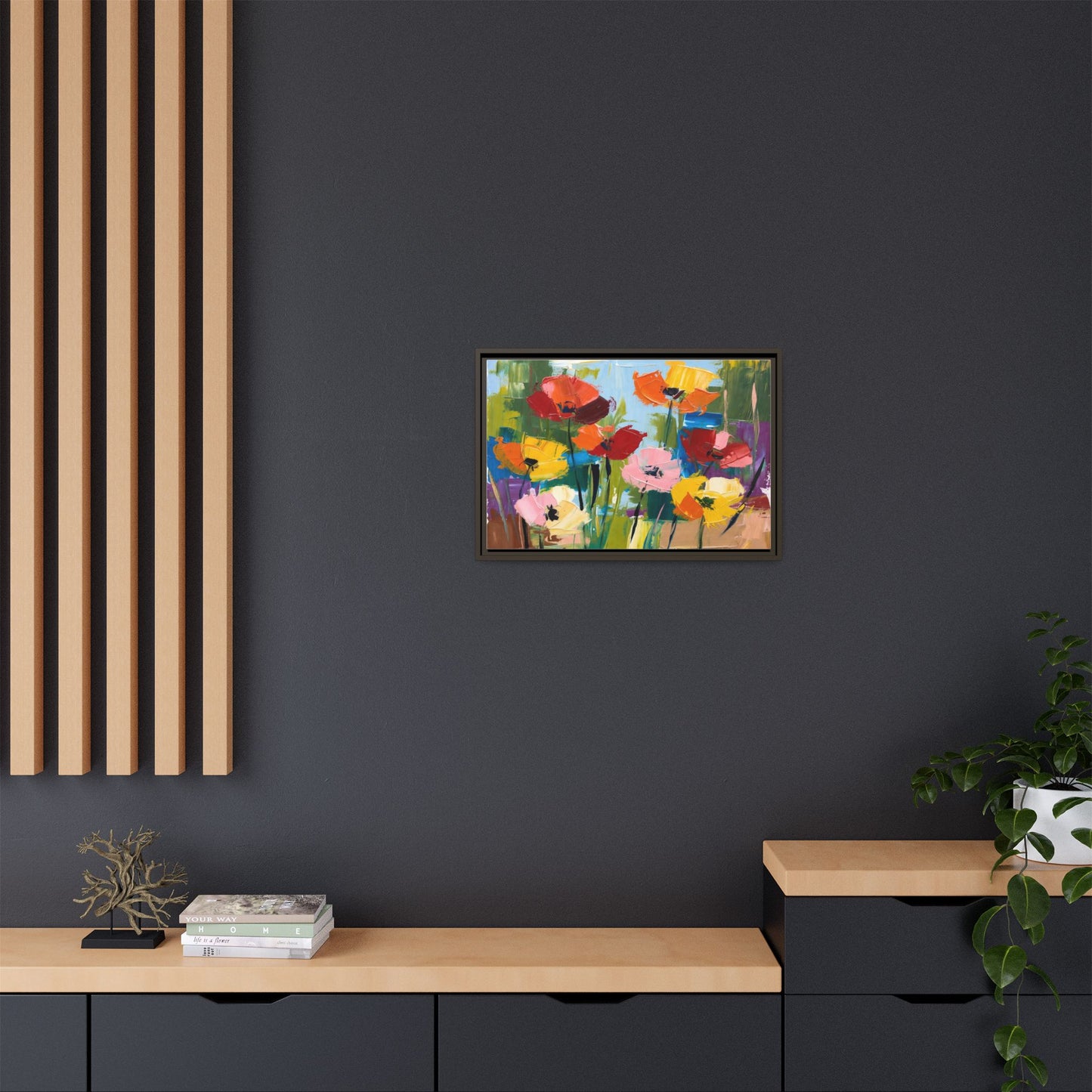 Framed Floral Canvas Print — Colorful Abstract Poppy Artwork