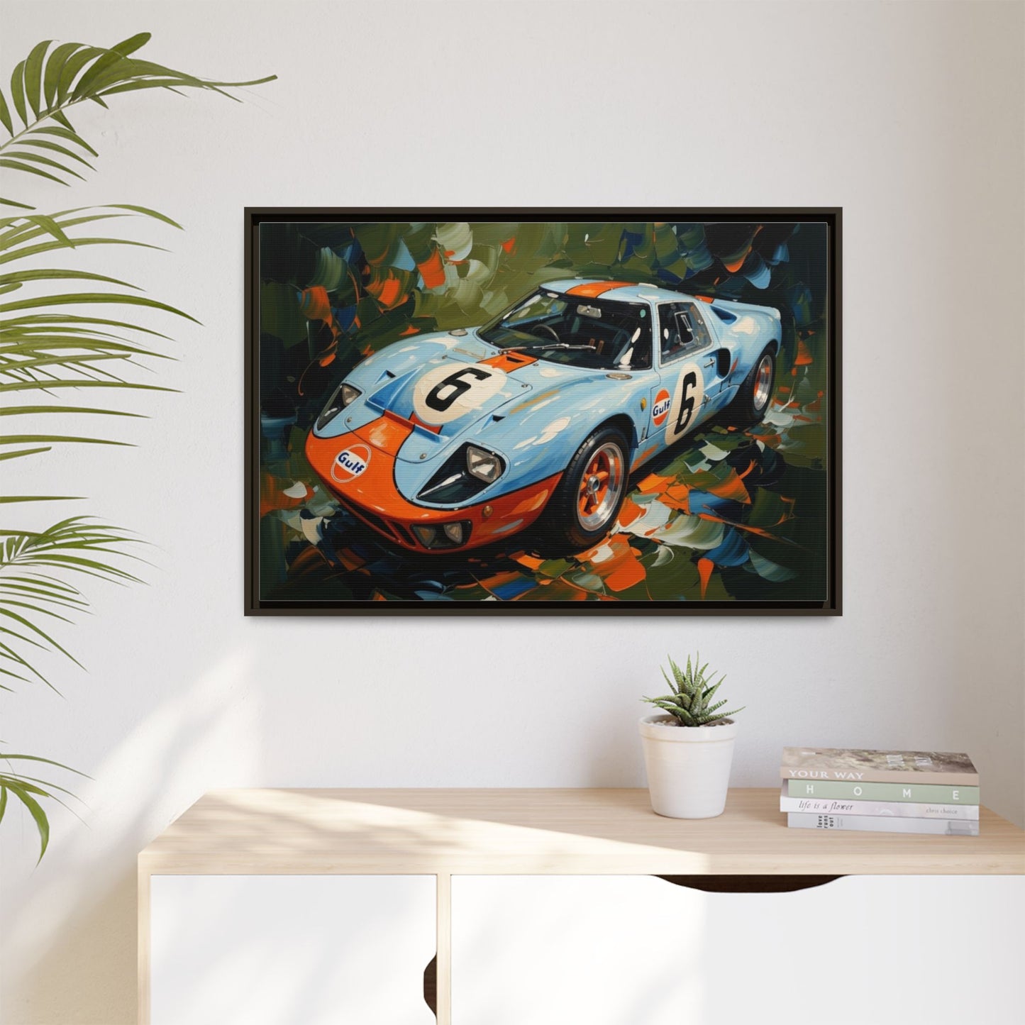 Gulf Racing GT40 Matte Framed Canvas — Vintage Sports Car Wall Art