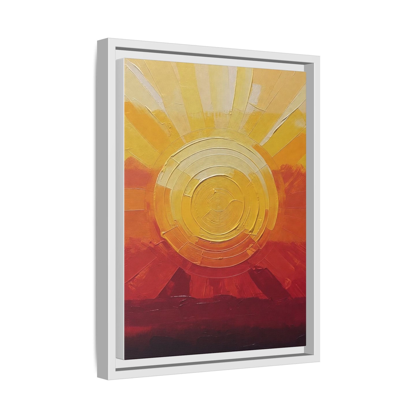 Sunburst Abstract Framed Canvas Art — Matte Multi‑Color Wall Print