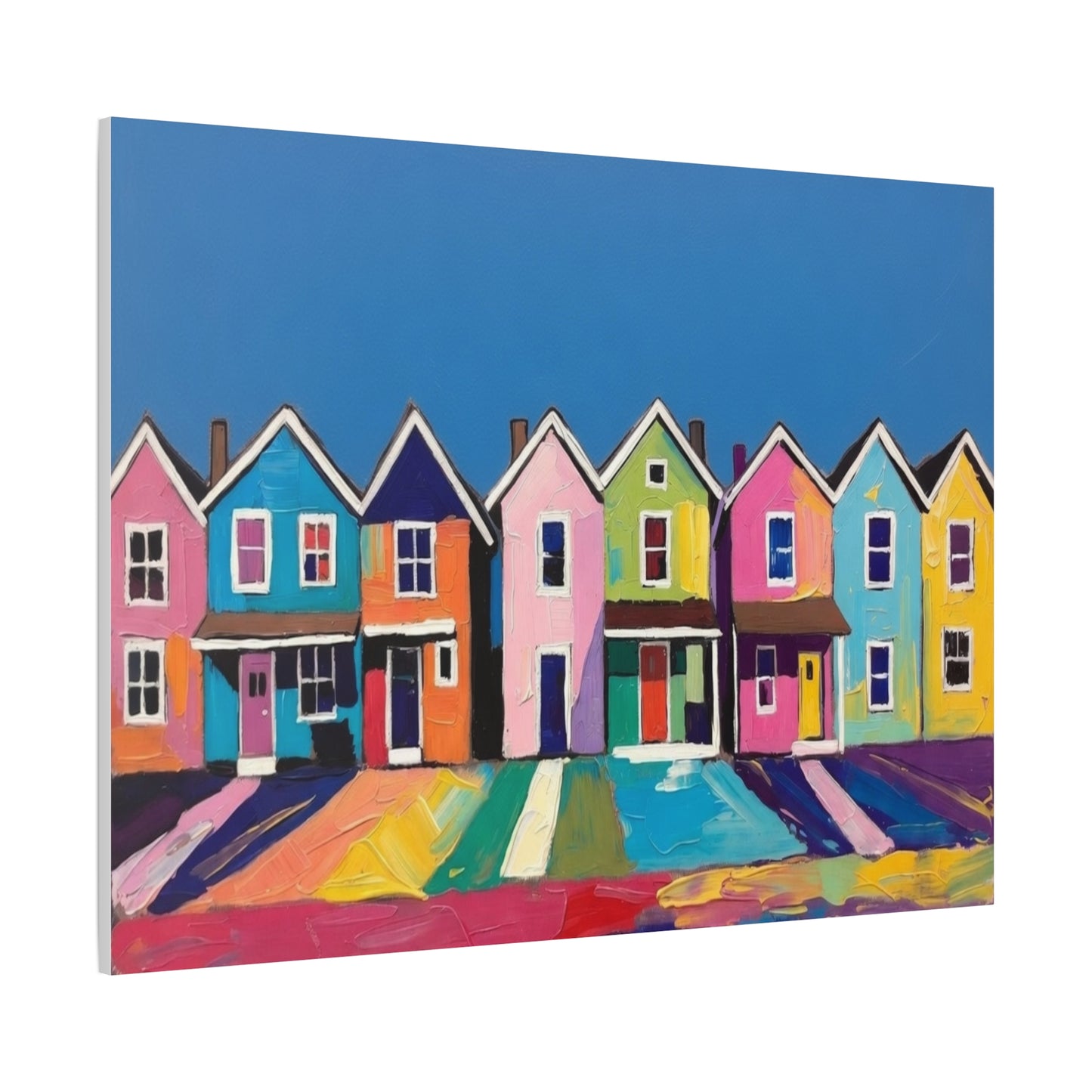 Colorful Row Houses Matte Canvas Print Vibrant Coastal Neighborhood Wall Art