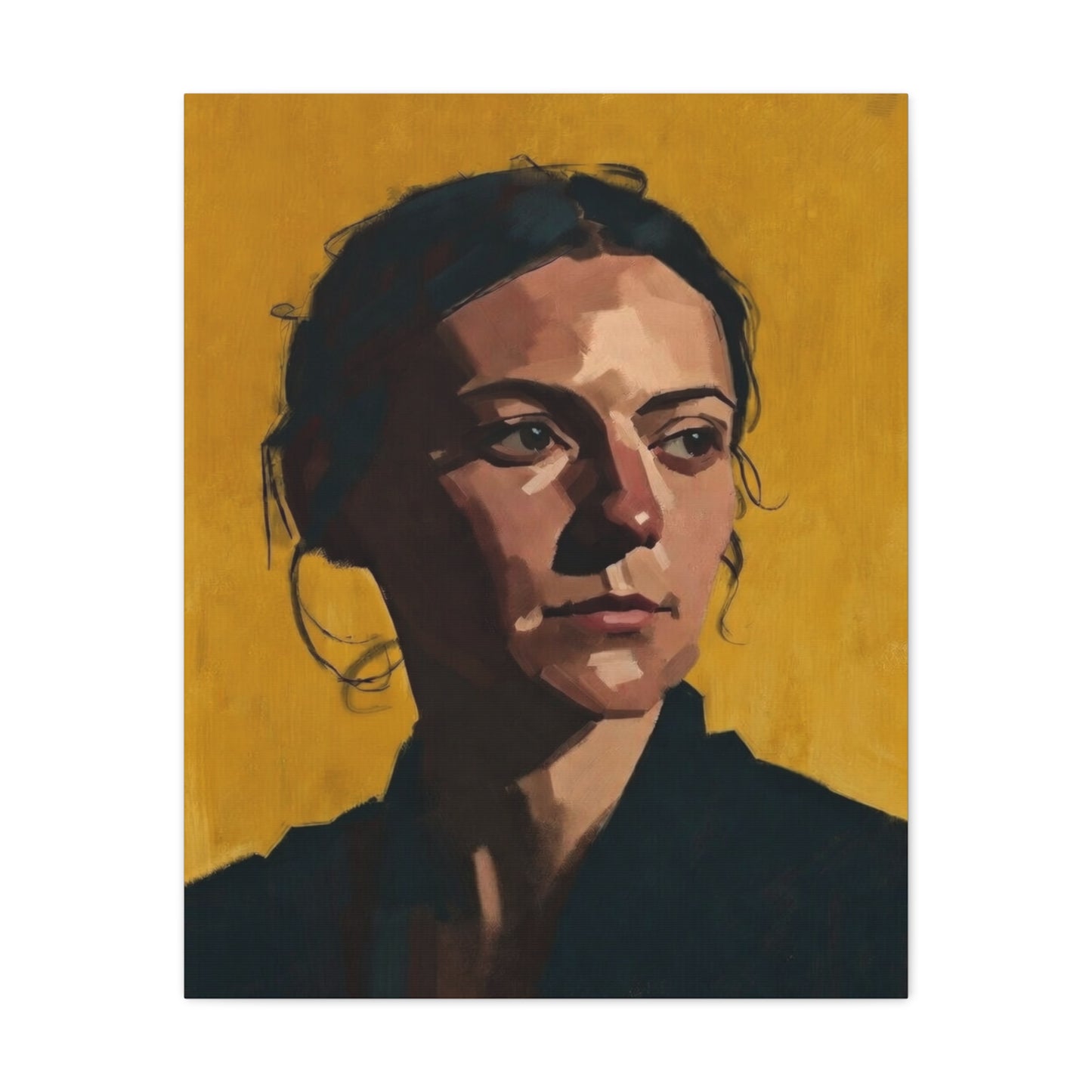 Portrait Painting Canvas Print — Moody Golden Female Portrait on Matte Stretched Canvas