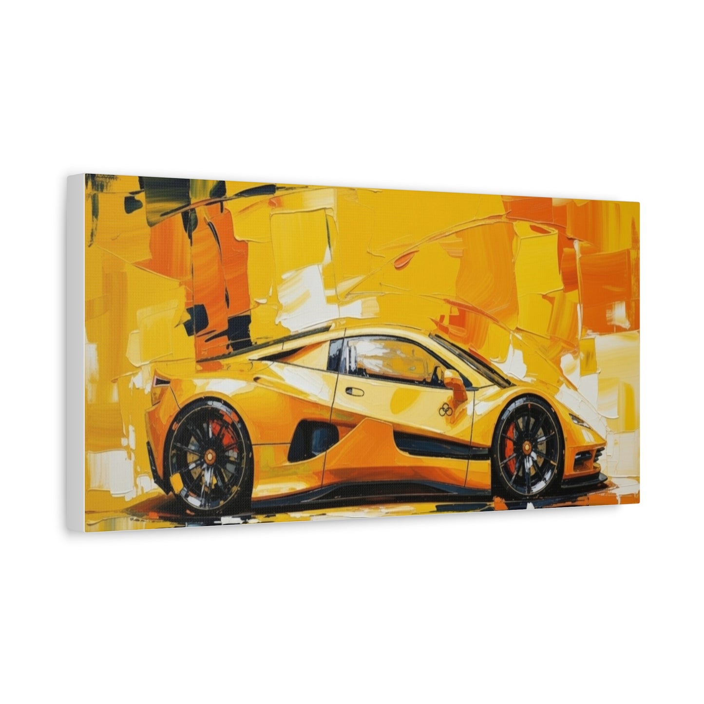 Yellow Sports Car Abstract Canvas Art - Matte Stretched Wall Print