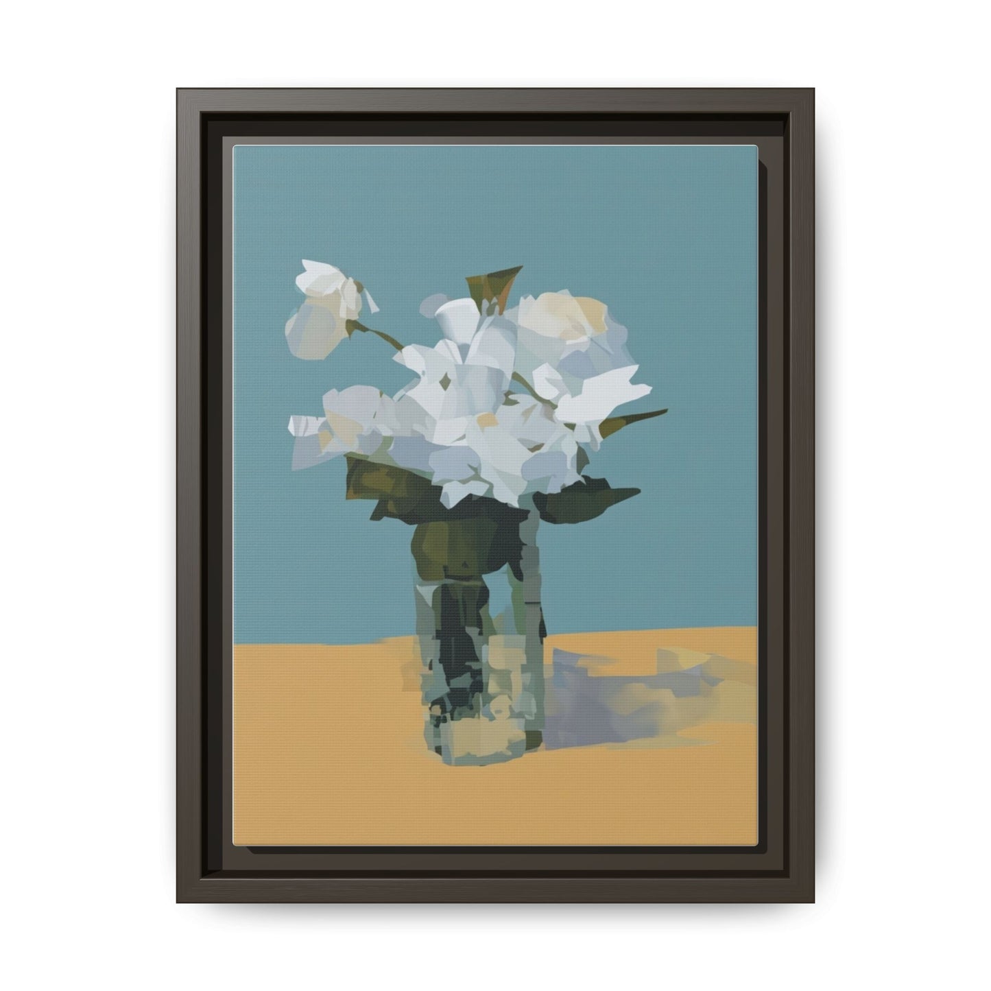 Framed Floral Still Life Canvas Art — Modern White Bouquet Wall Art