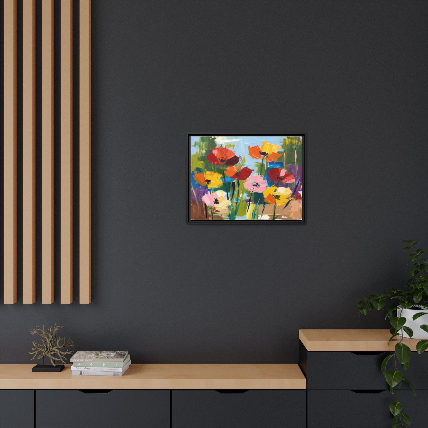 Framed Floral Canvas Print — Colorful Abstract Poppy Artwork