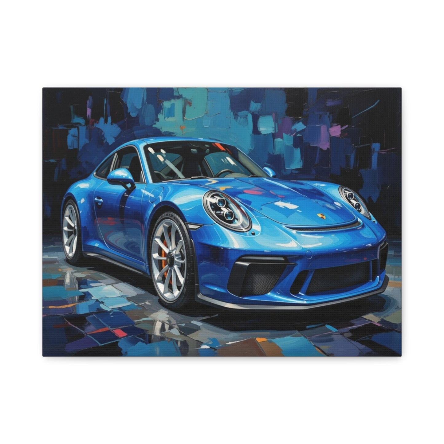 Blue Sports Car Canvas Wall Art — Modern Automotive Painting on Stretched Matte Canvas