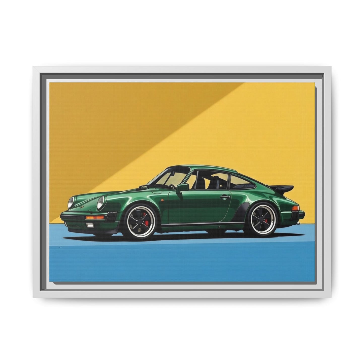 Framed Matte Canvas — Green Sports Car Wall Art