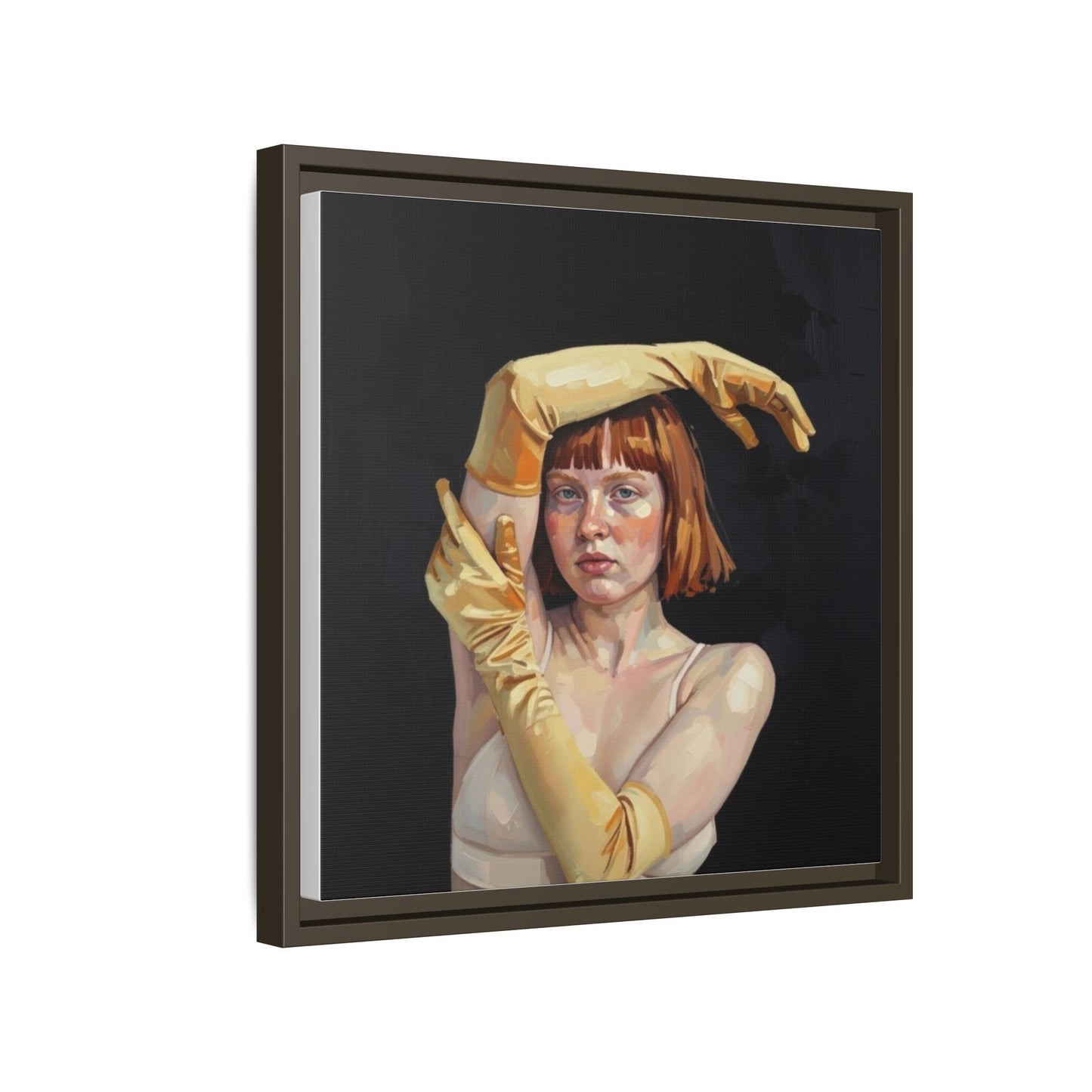 Framed Matte Canvas Art – Portrait of Woman in Yellow Gloves