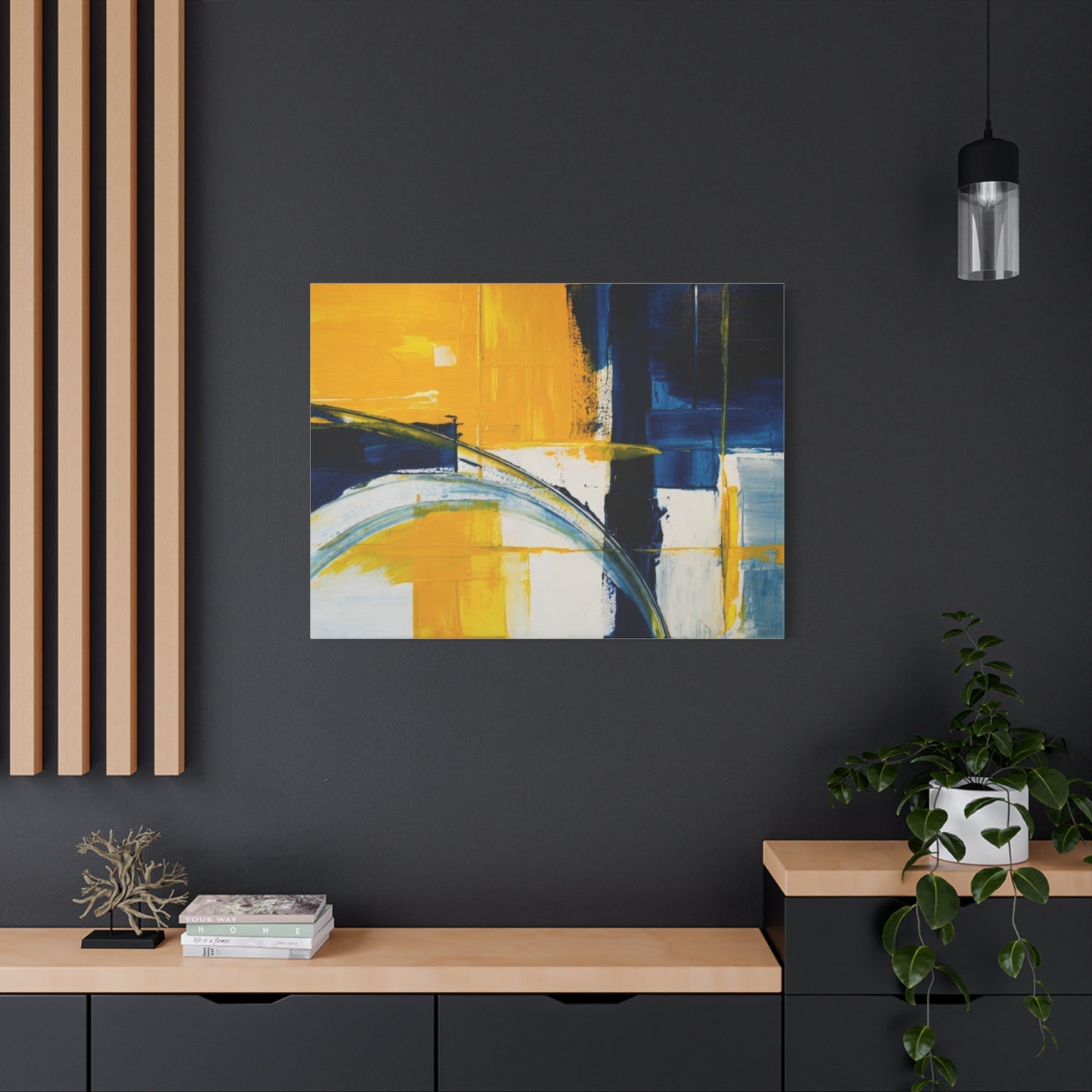 Abstract Blue & Yellow Arc Matte Canvas Wall Art - Stretched 1.25"