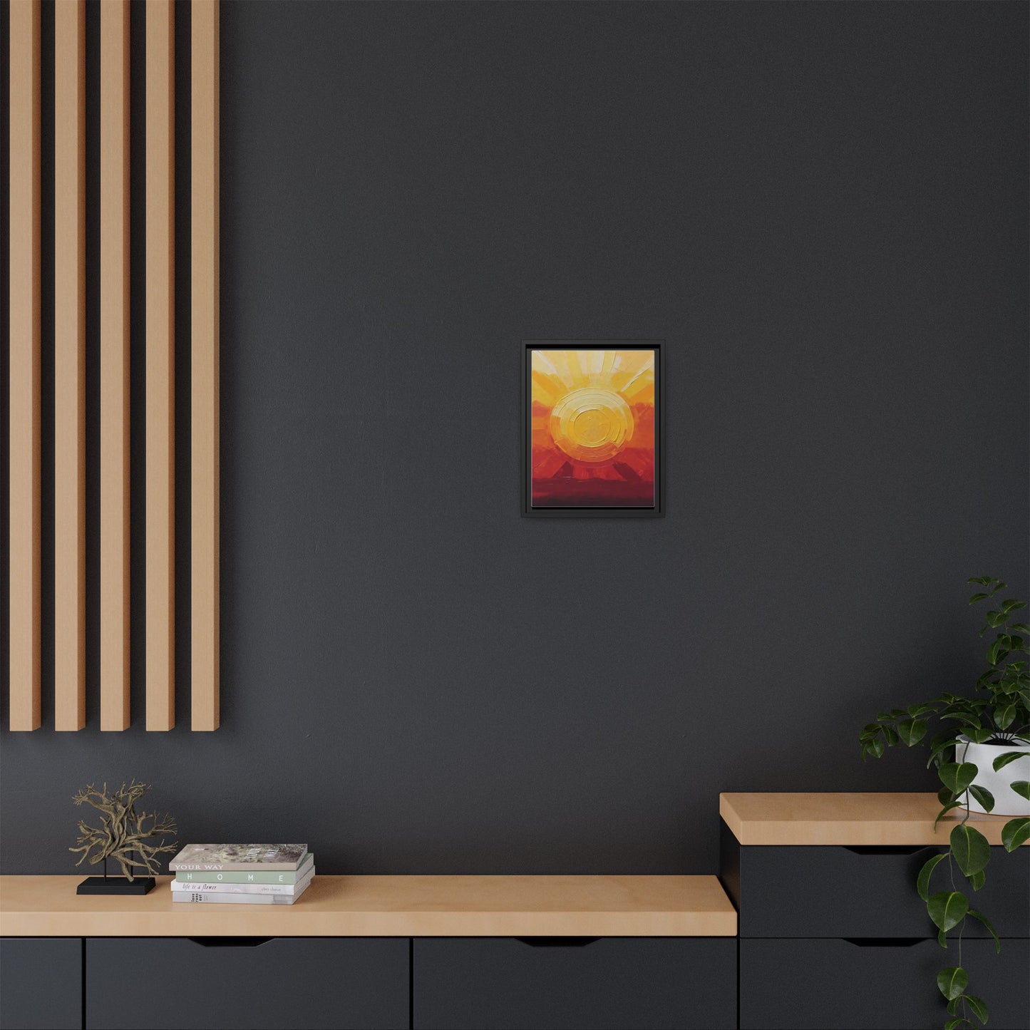 Sunburst Abstract Framed Canvas Art — Matte Multi‑Color Wall Print