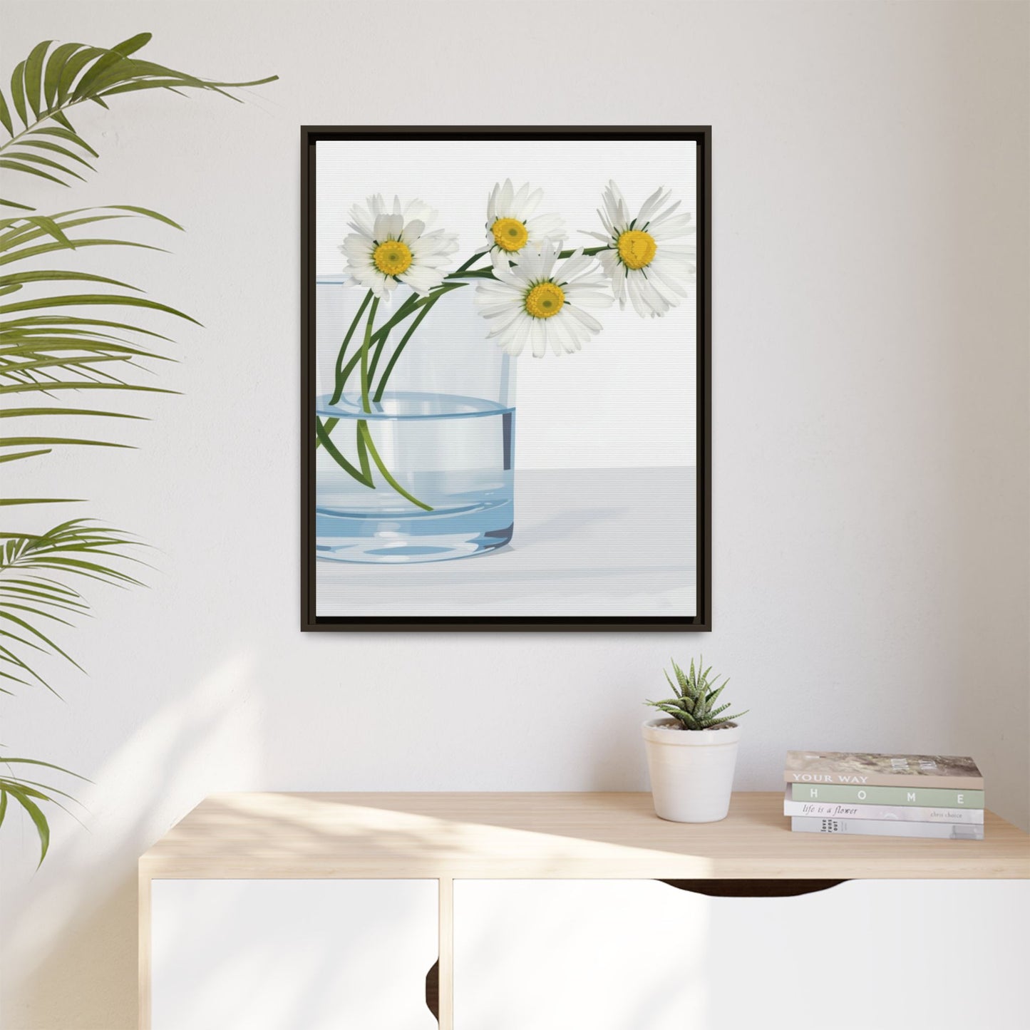 Framed Daisy Canvas Print — Minimal Botanical Wall Art