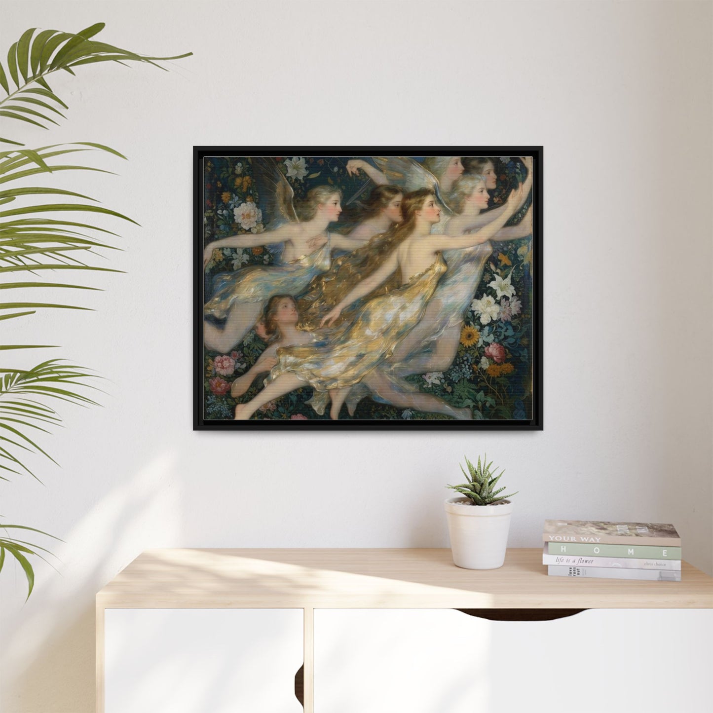 Framed Matte Canvas Wall Art — Vintage Fairies & Floral Painting