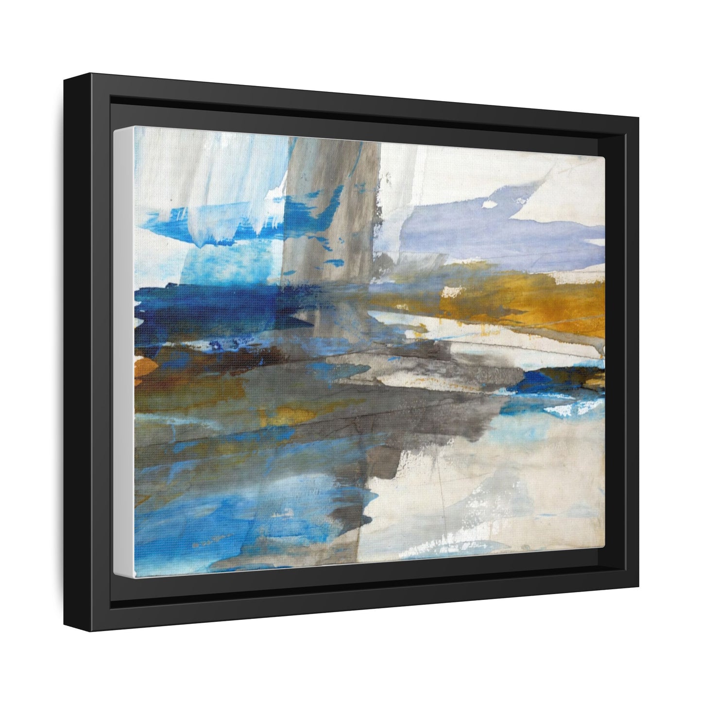 Abstract Blue & Gold Framed Canvas Art — Matte Multi-Color Wall Print